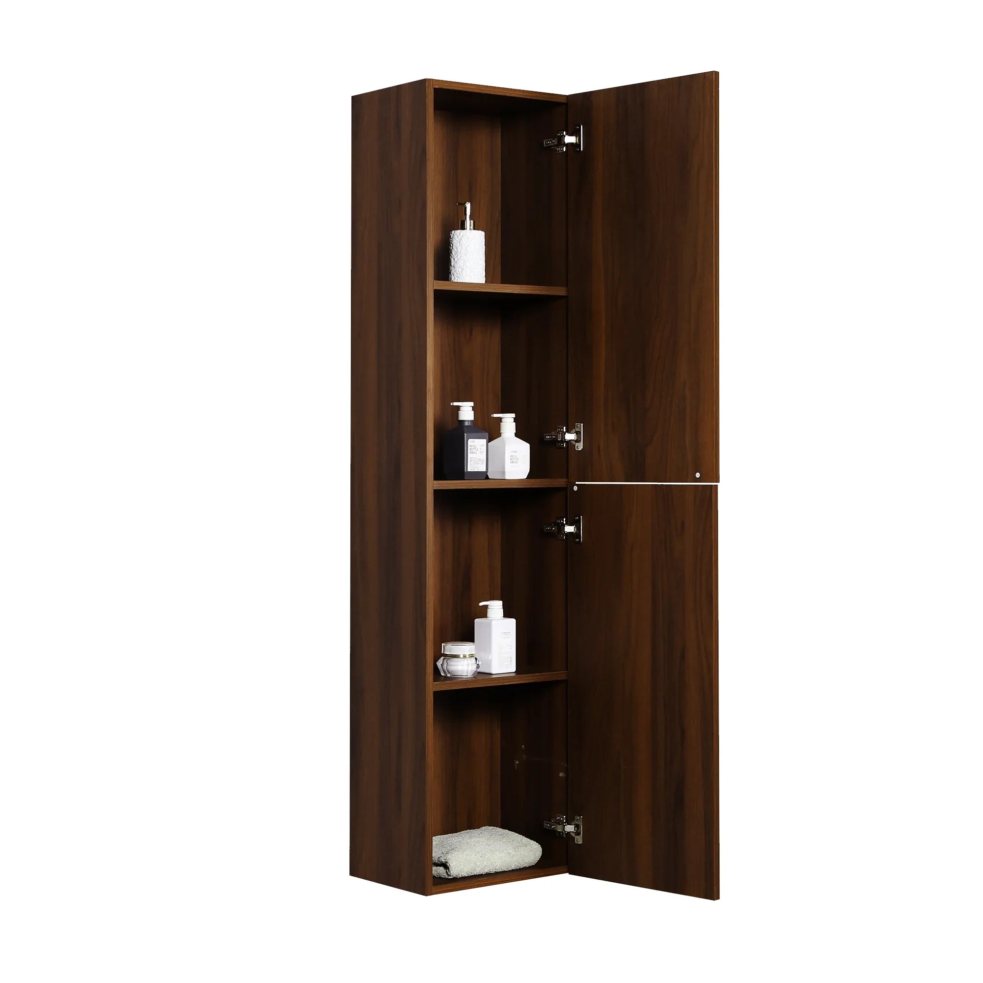 Armoire à Linge Murale de Salle de Bain - Noyer