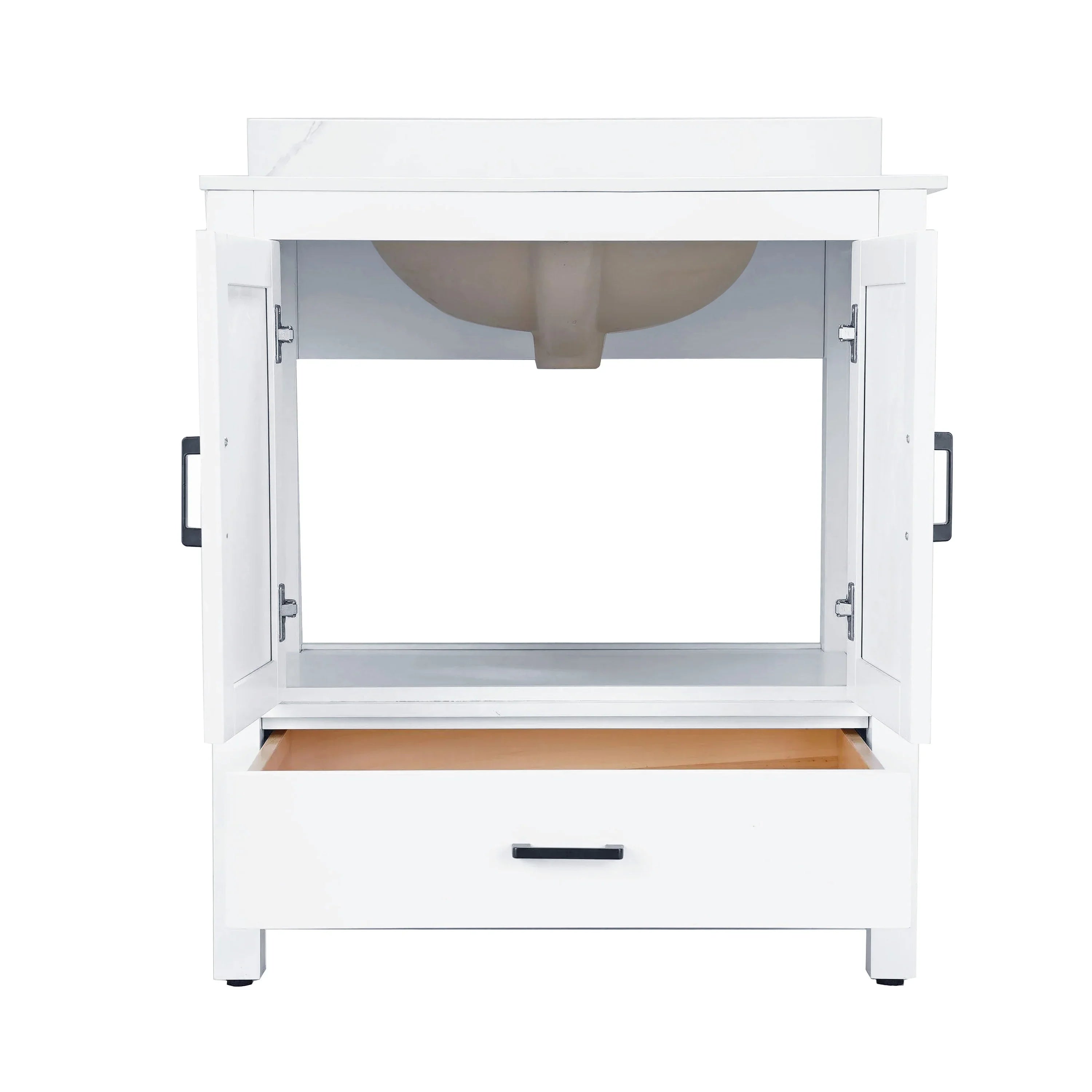 30" White Freestanding Single Sink Bathroom Vanity with Engineered Calcutta Marble Countertop