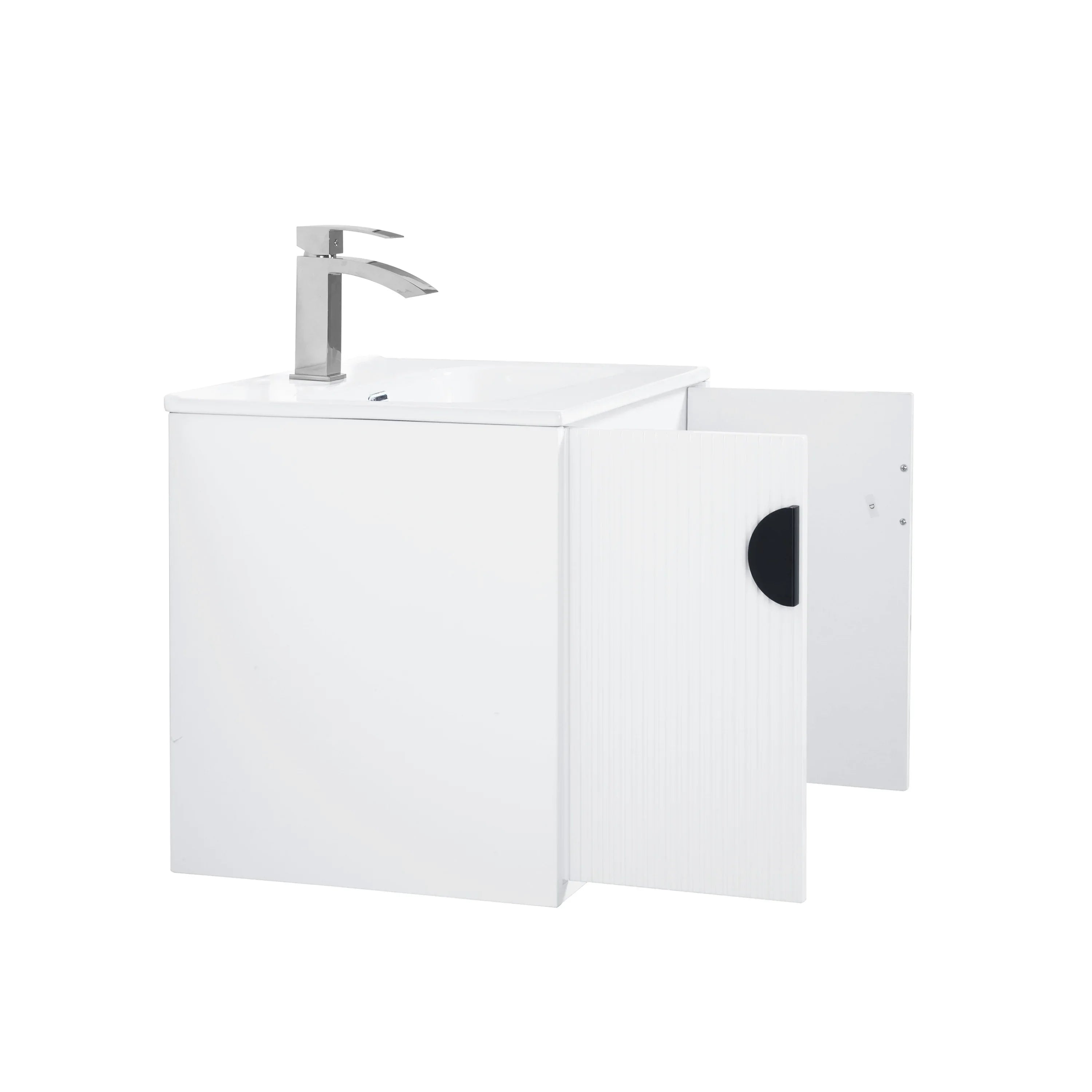 30" White Wall-Mount Single Sink Bathroom Vanity with White Ceramic Countertop