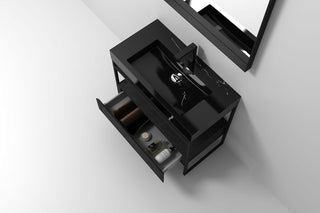 36" Black Oak Freestanding Bathroom Vanity with Black Marble Countertop - Golden Elite Deco