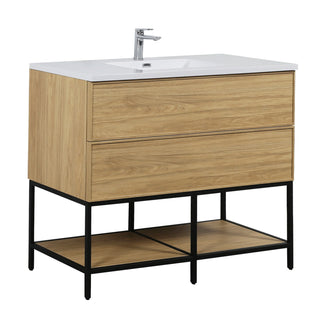 Meuble-Lavabo Mural 48po Noyer Couchant avec Comptoir de Polymarbre Blanc