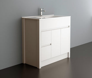 Meuble-Lavabo Autoportant 36po Blanc Mat avec Comptoir de Céramique Blanc