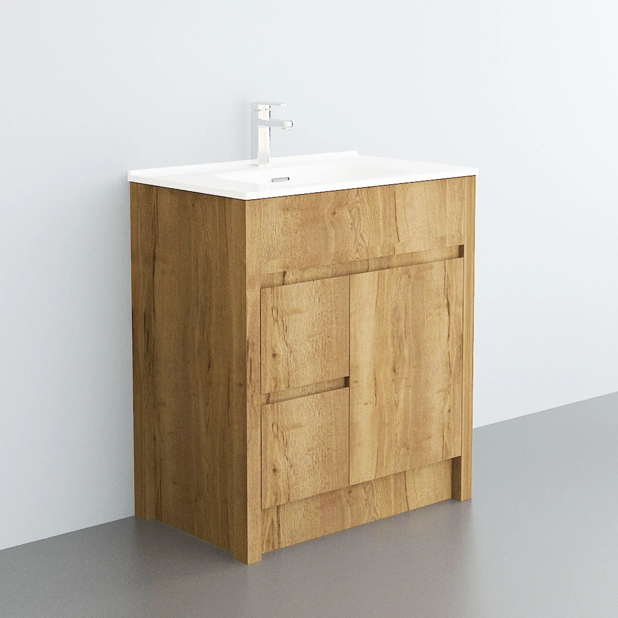 30" Frosted Oak Freestanding Bathroom Vanity with White Ceramic Countertop