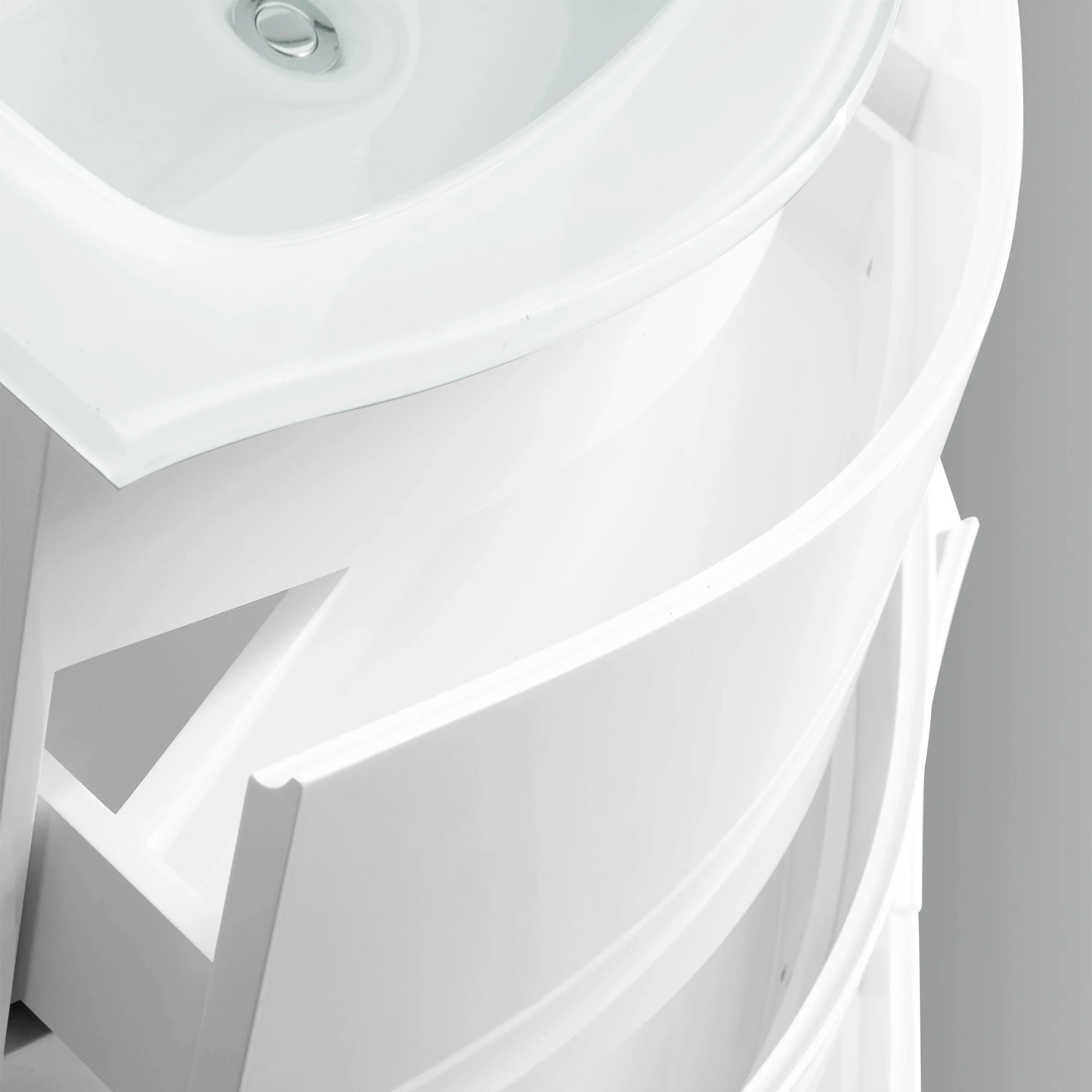 Meuble-Lavabo Autoportant 48po Blanc Mat avec Comptoir de Verre Blanc