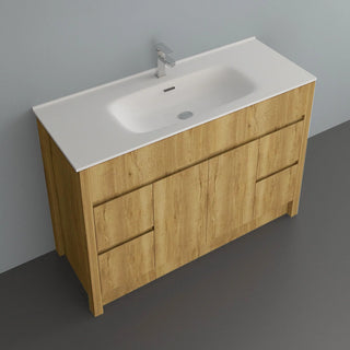 48" Frosted Oak Freestanding Single Sink Bathroom Vanity with White Ceramic Countertop