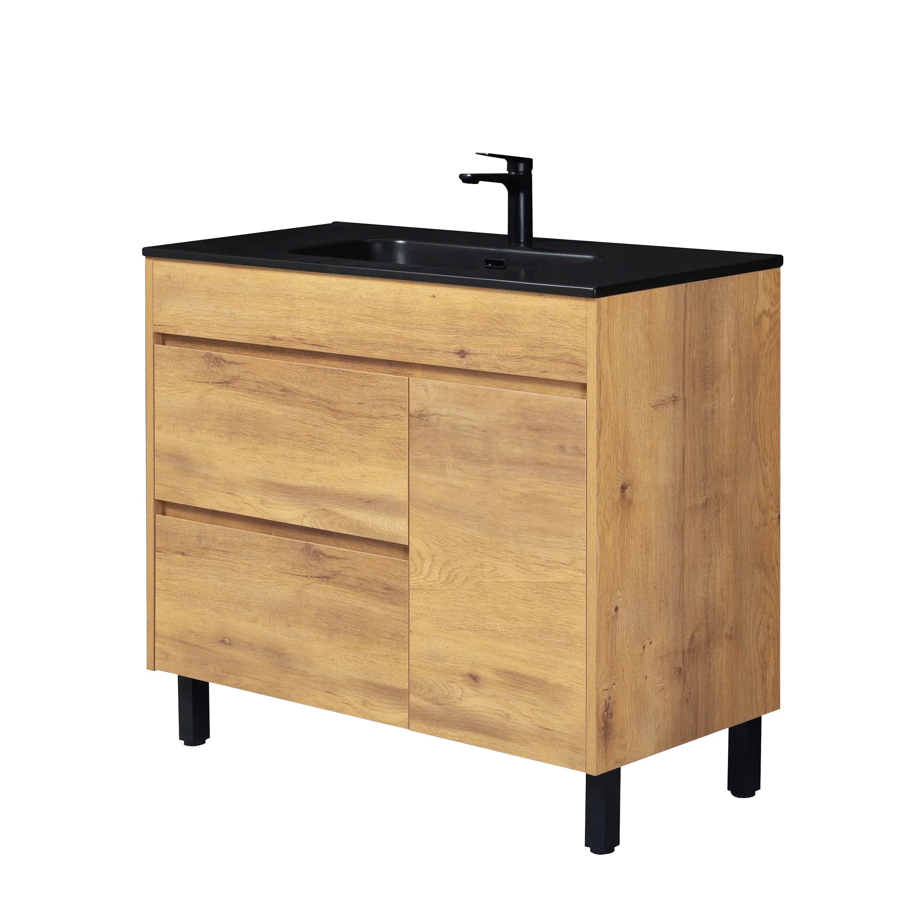 40" Frosted Oak Freestanding Single Sink Bathroom Vanity with Black Ceramic Countetop