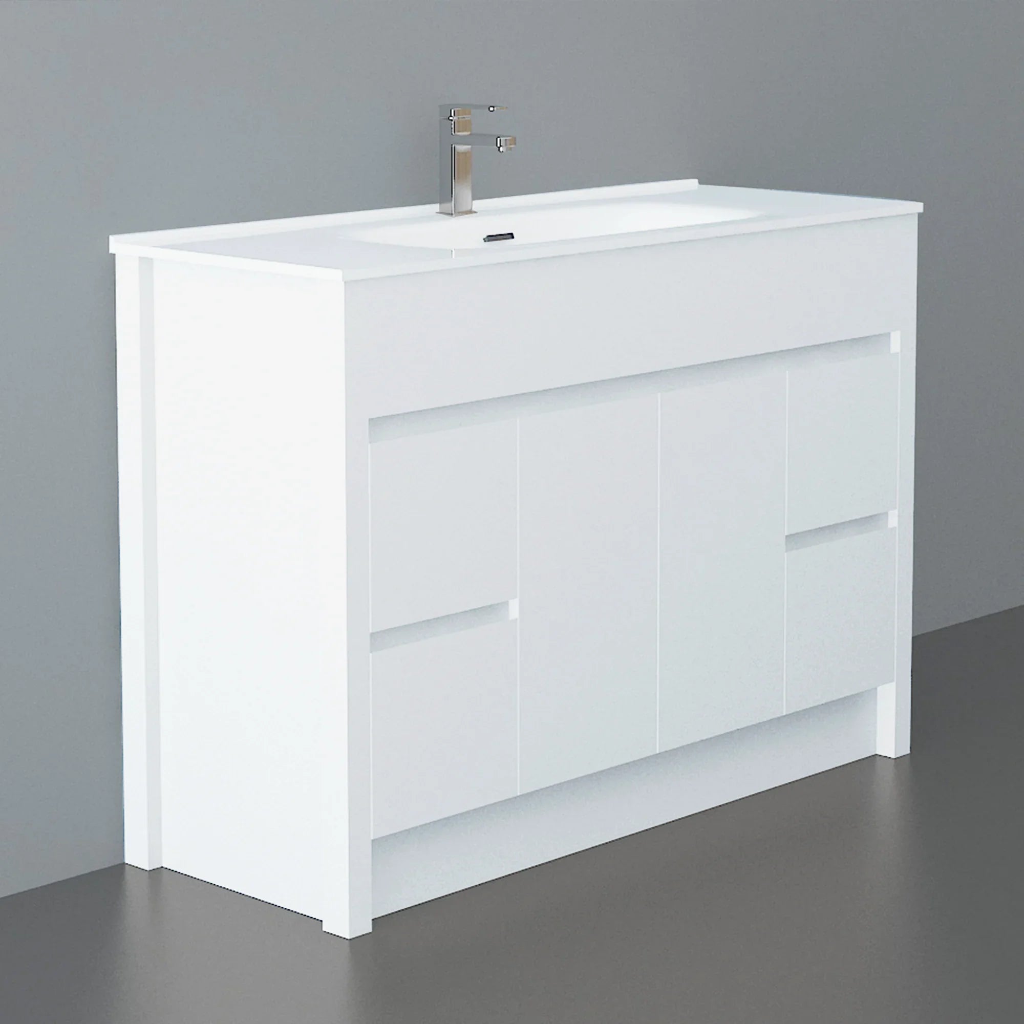 Meuble-Lavabo Autoportant 48po Blanc Mat avec Comptoir de Céramique Blanc