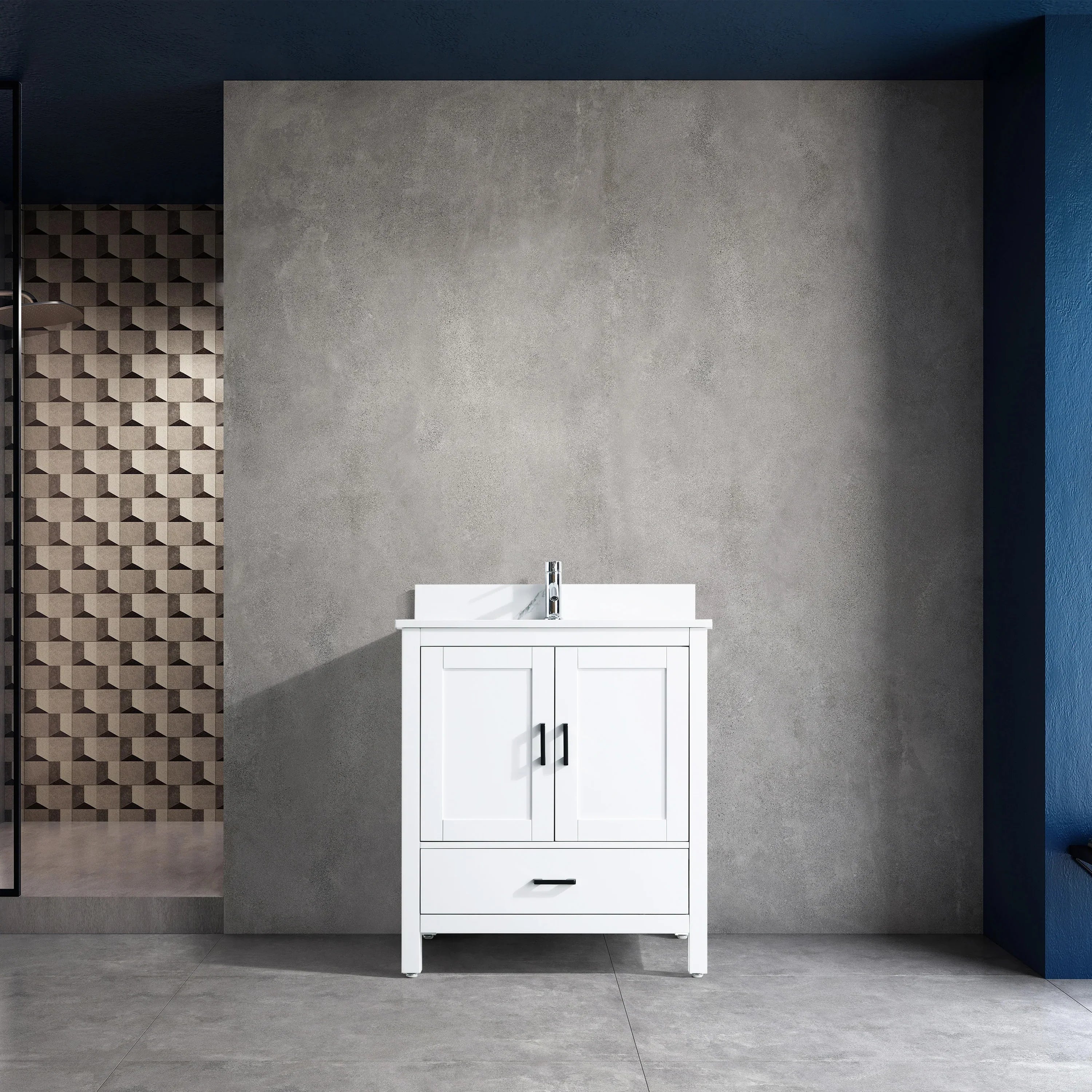 Meuble-Lavabo Autoportant 30po Blanc avec Comptoir de Polymarbre Ingénierie Calcutta