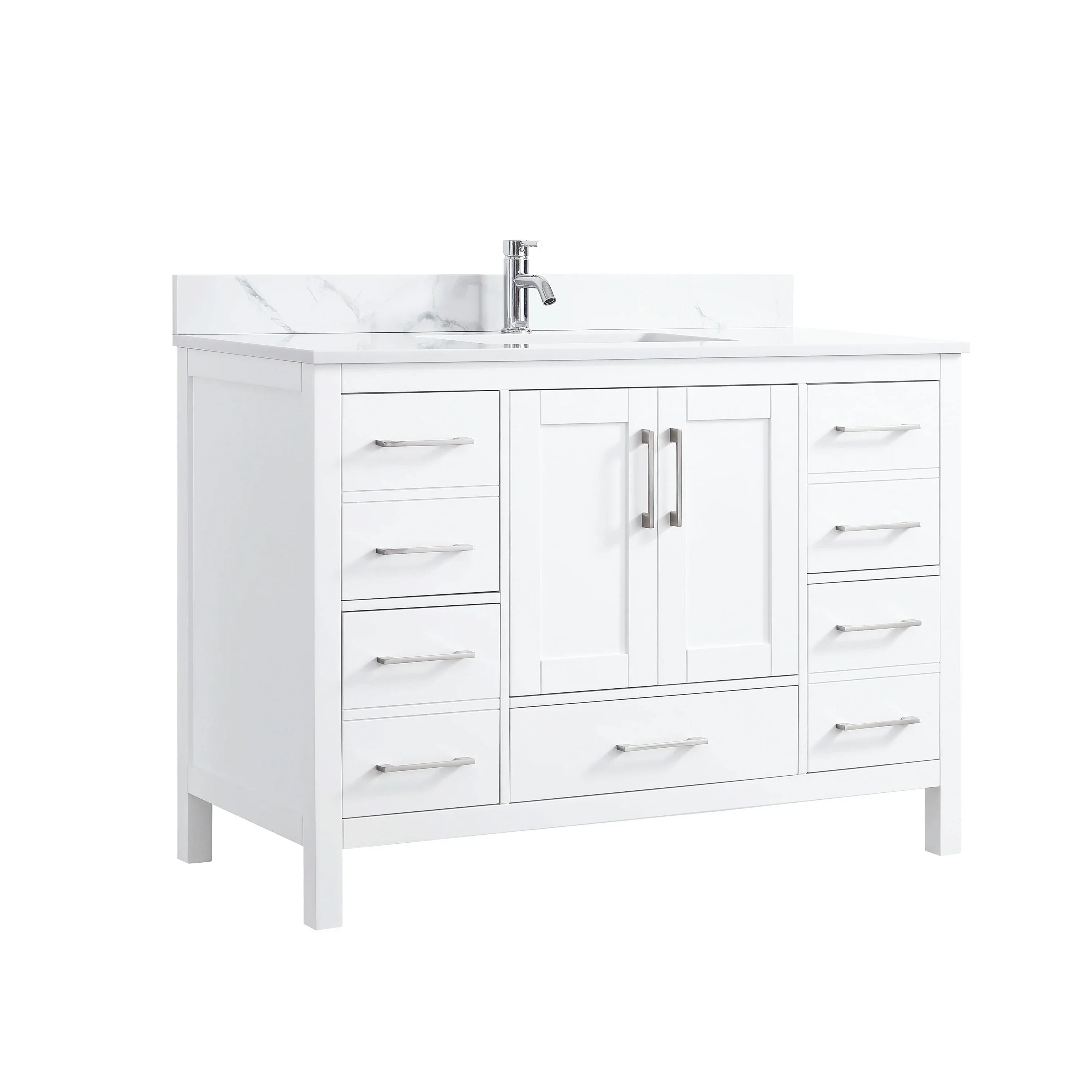 48" White Freestanding Bathroom Vanity with Engineered Calcutta Marble Countertop
