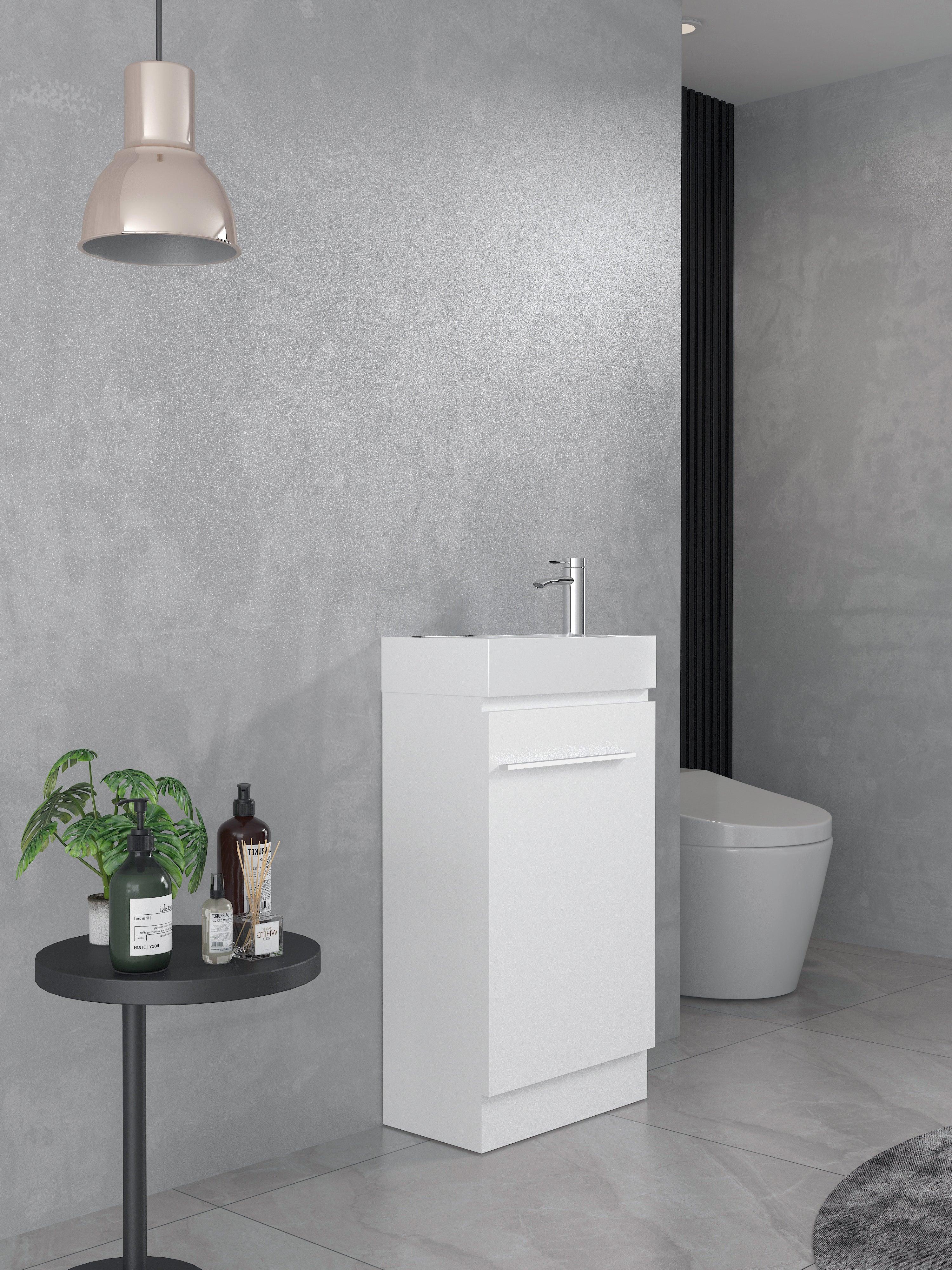 Meuble-Lavabo Autoportant 18po Blanc Mat avec Comptoir en Pierre d'ingénierie