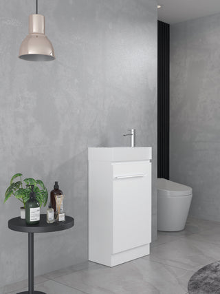 Meuble-Lavabo Autoportant 36po Blanc Mat avec Comptoir en Pierre Artificielle