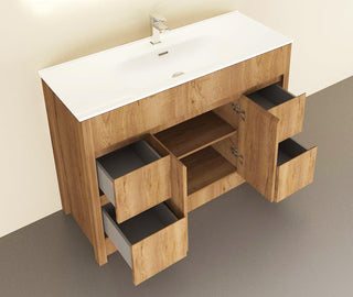 48" Frosted Oak Freestanding Single Sink Bathroom Vanity with White Ceramic Countertop