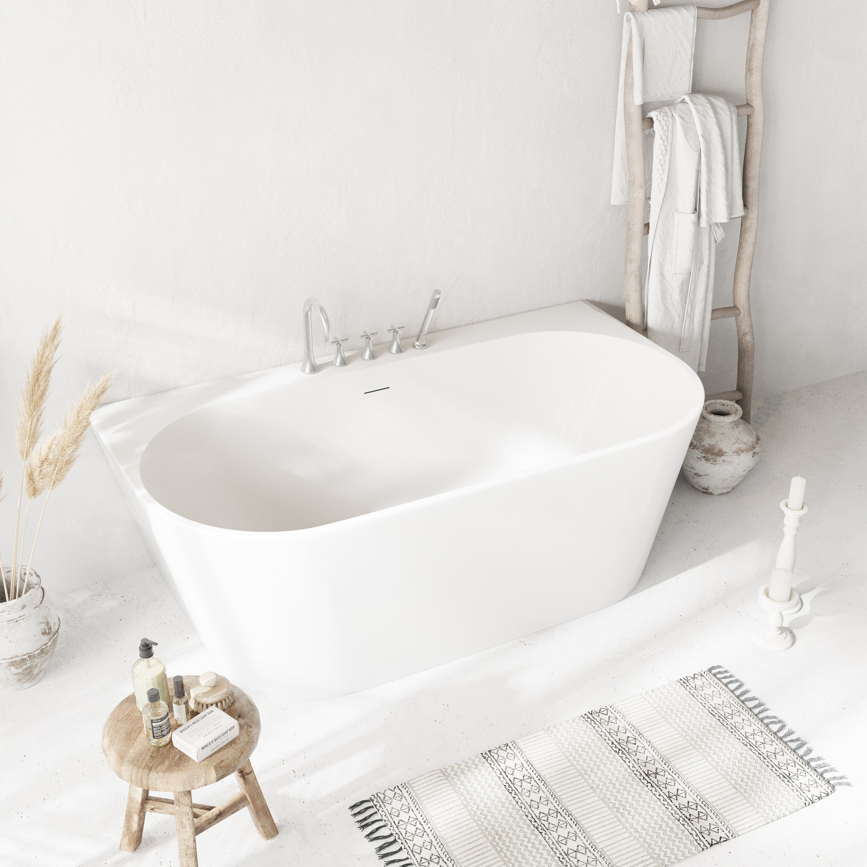 60" Vienna Freestanding Glossy White Acrylic Bathtub