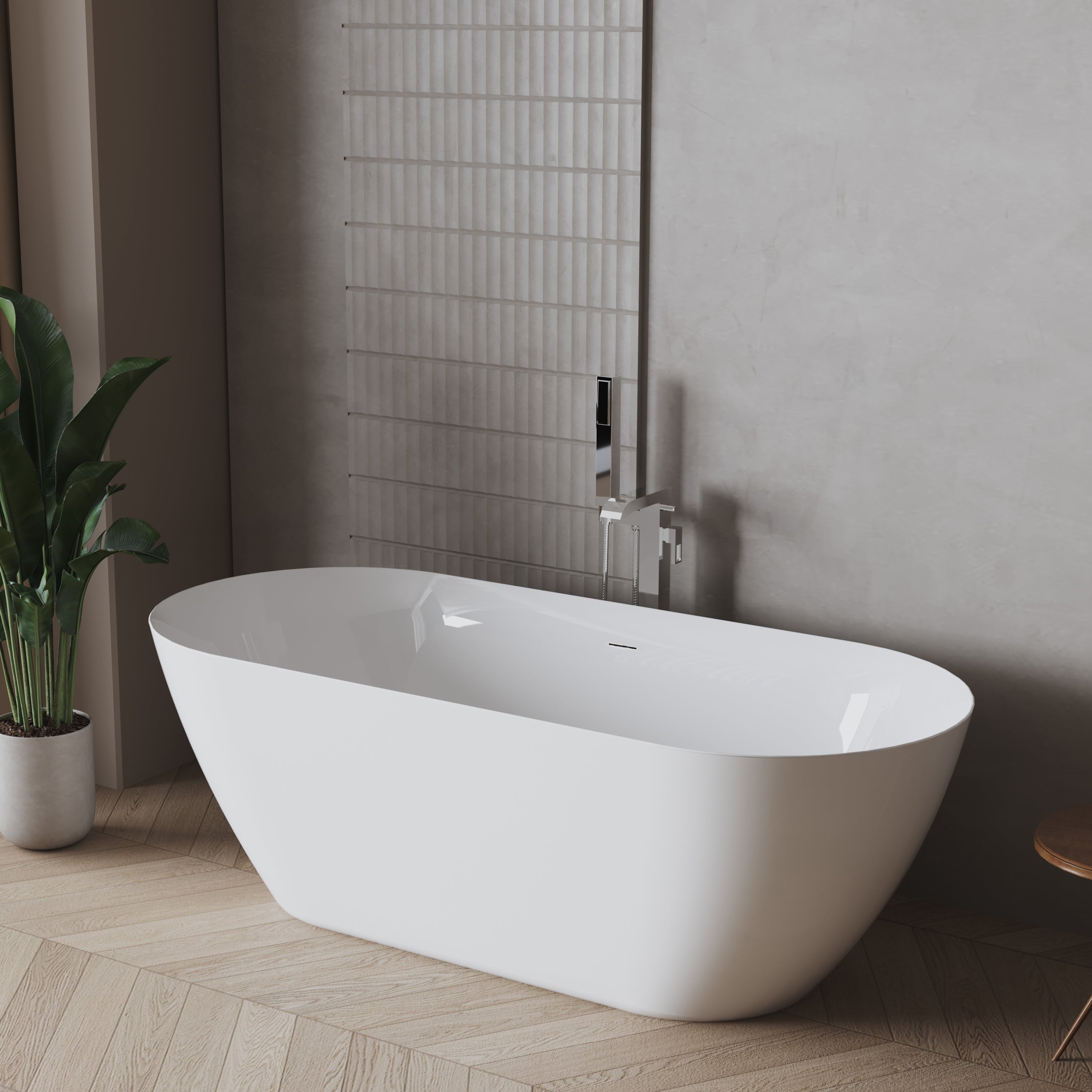 67" Flora Freestanding Acrylic Bathtub in Glossy White