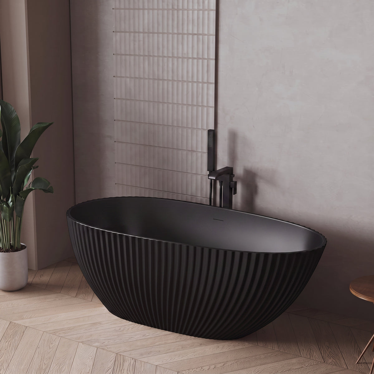 Baignoire autoportante Calista 67 po noir mat avec design cannelé