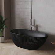 60" Calista Matte Black Freestanding Bathtub with Fluted Design