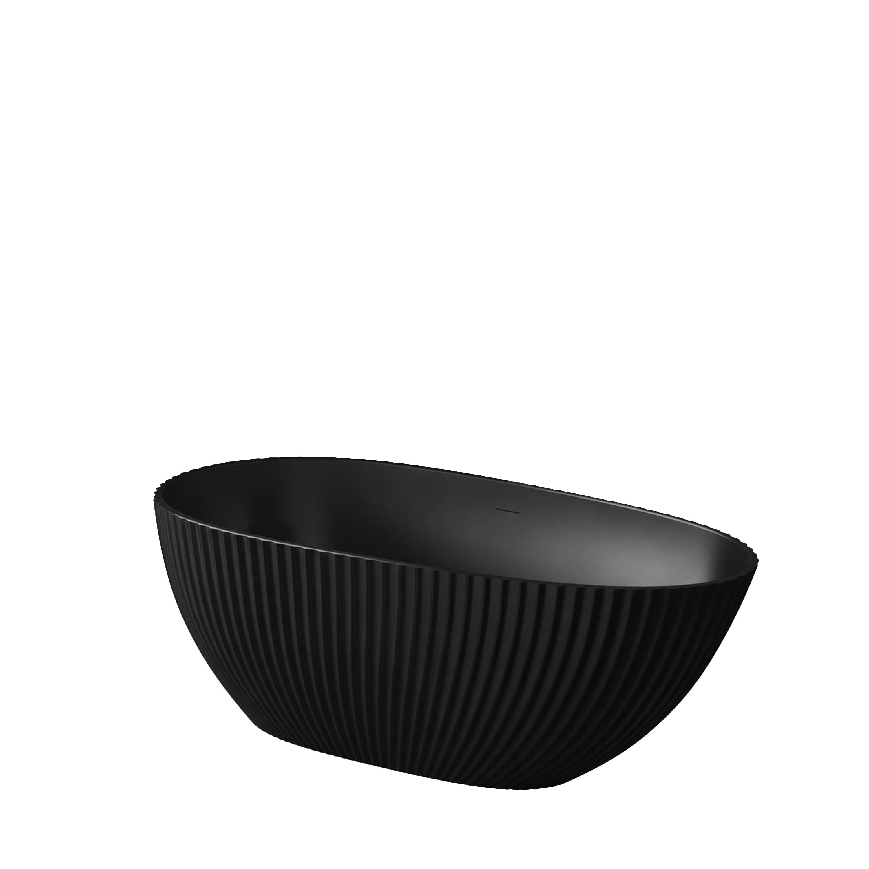 60" Calista Matte Black Freestanding Bathtub with Fluted Design