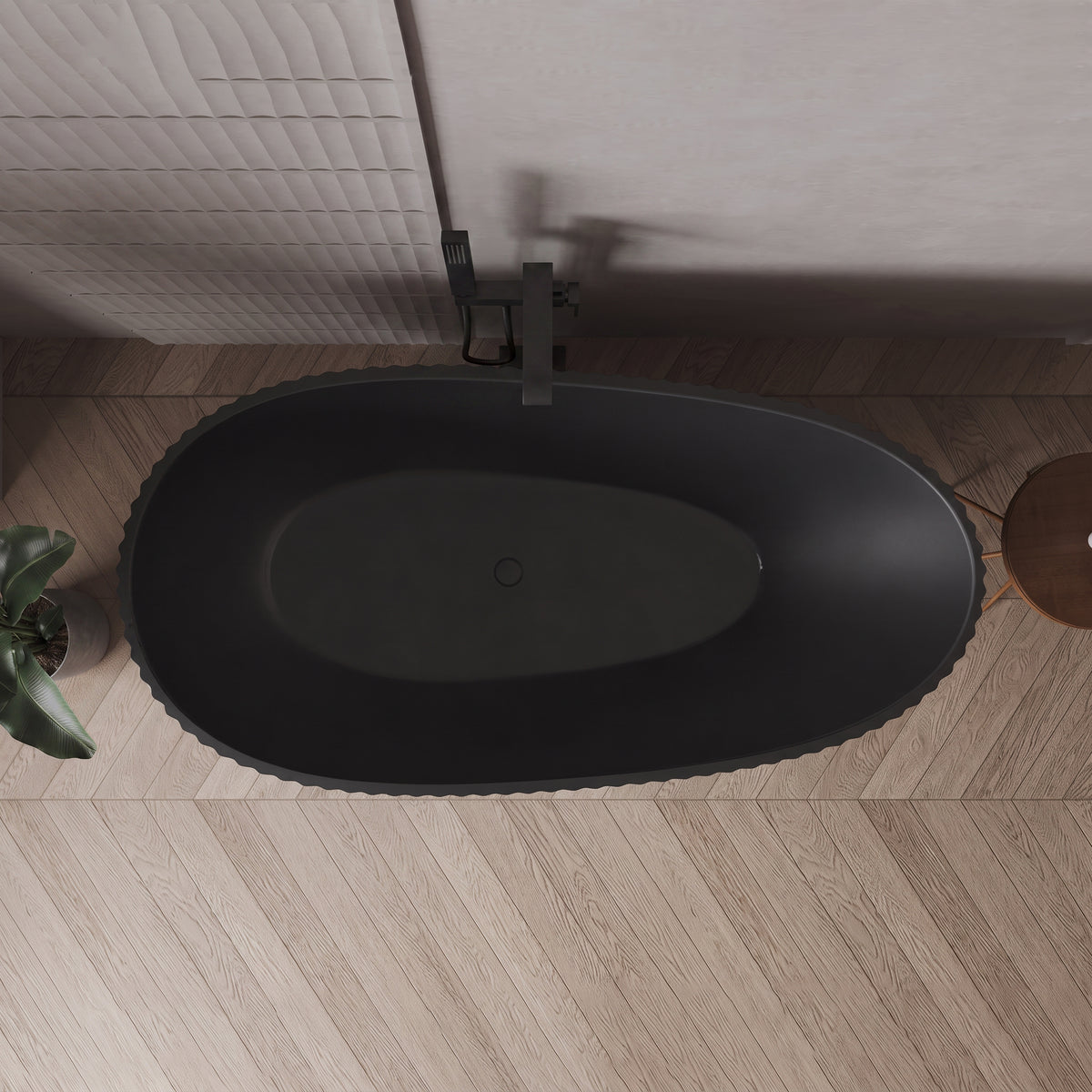 Baignoire autoportante Calista 60 po noir mat avec design cannelé