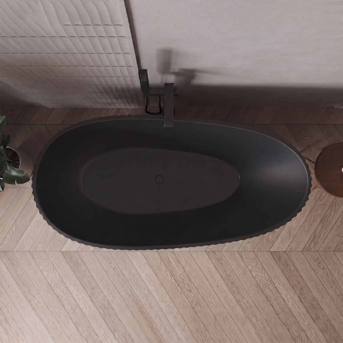 Baignoire autoportante Calista 67 po noir mat avec design cannelé