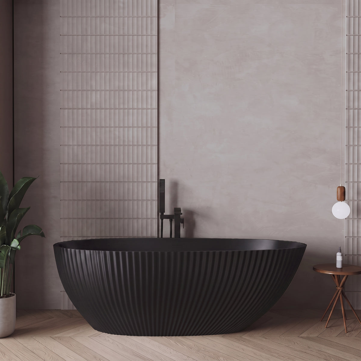 Baignoire autoportante Calista 67 po noir mat avec design cannelé