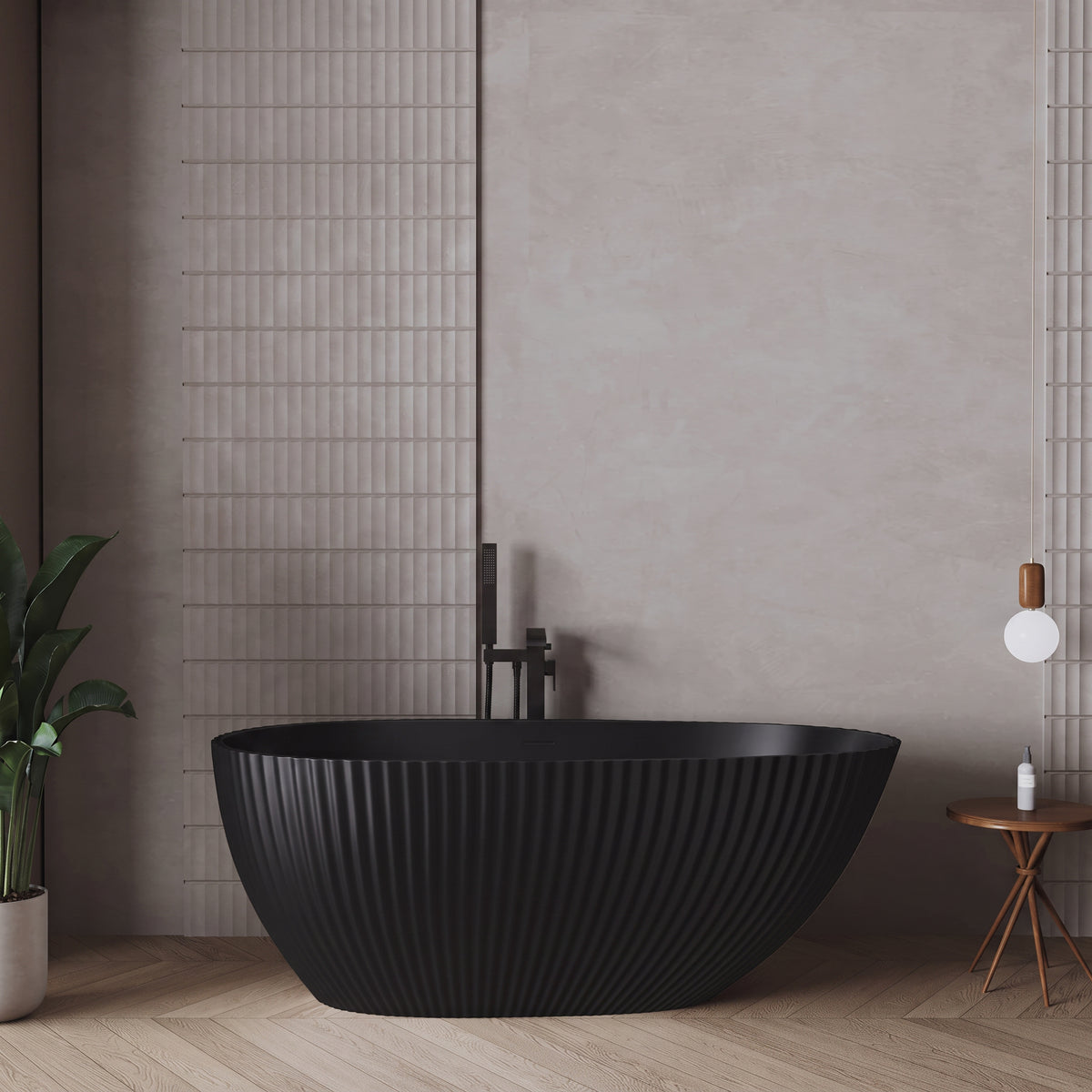 Baignoire autoportante Calista 60 po noir mat avec design cannelé