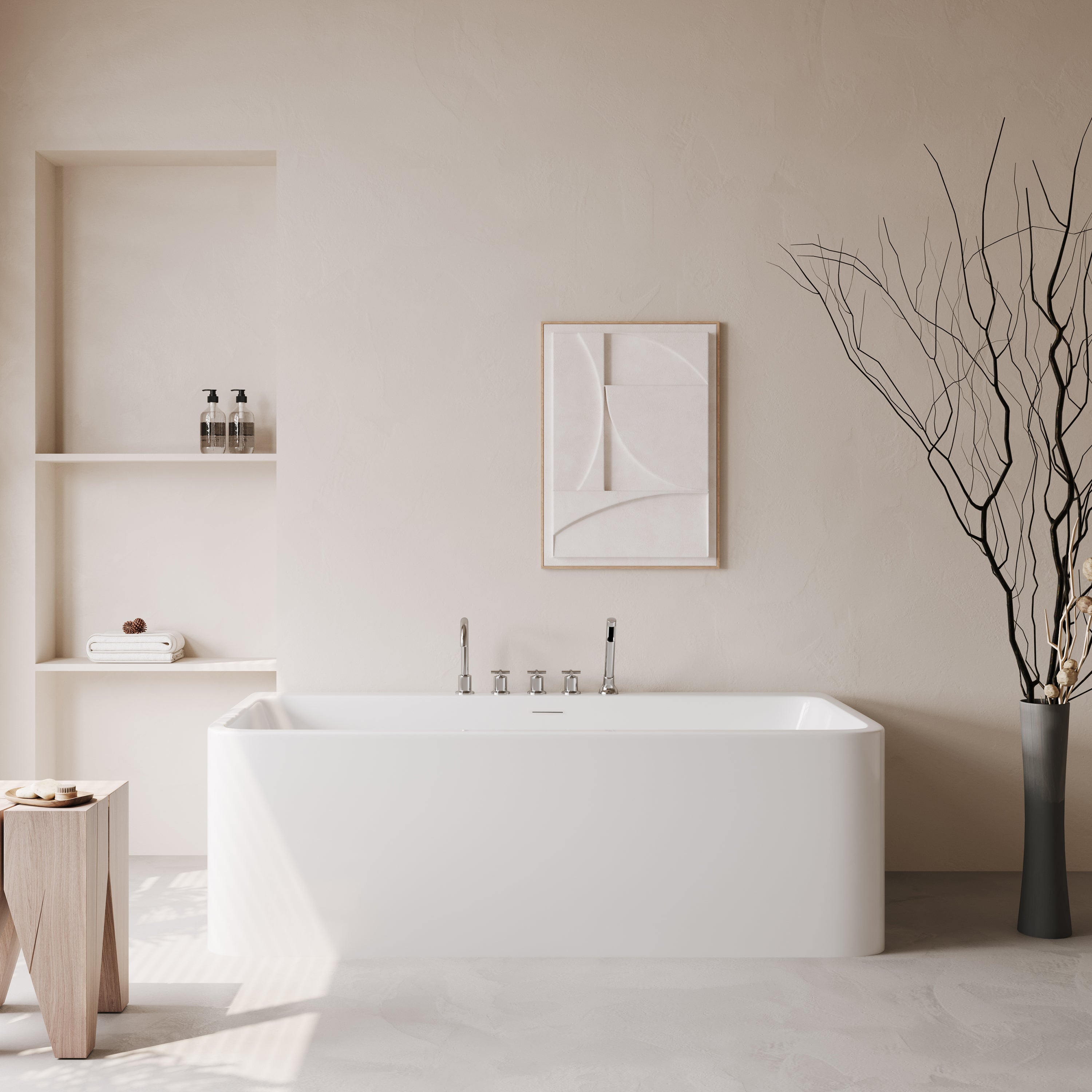 Baignoire autoportante Cascade 67 po en acrylique blanc lustré