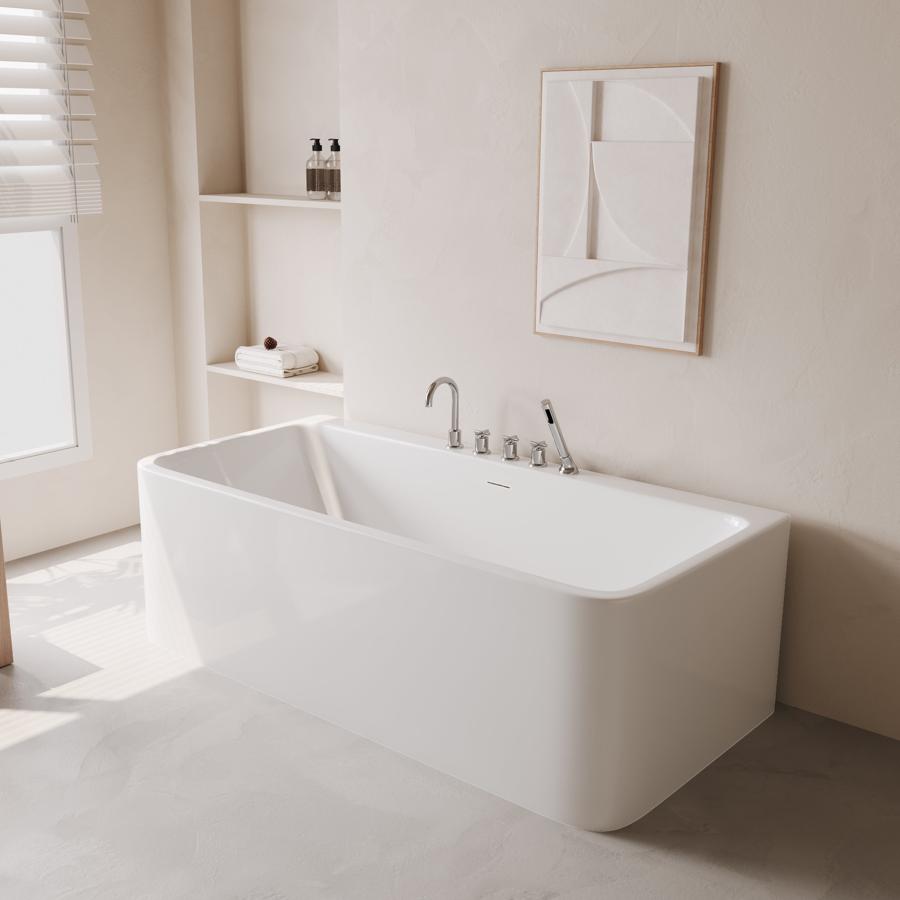 Baignoire autoportante Cascade 67 po en acrylique blanc lustré