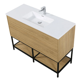 Meuble-Lavabo Mural 48po Noyer Couchant avec Comptoir de Polymarbre Blanc