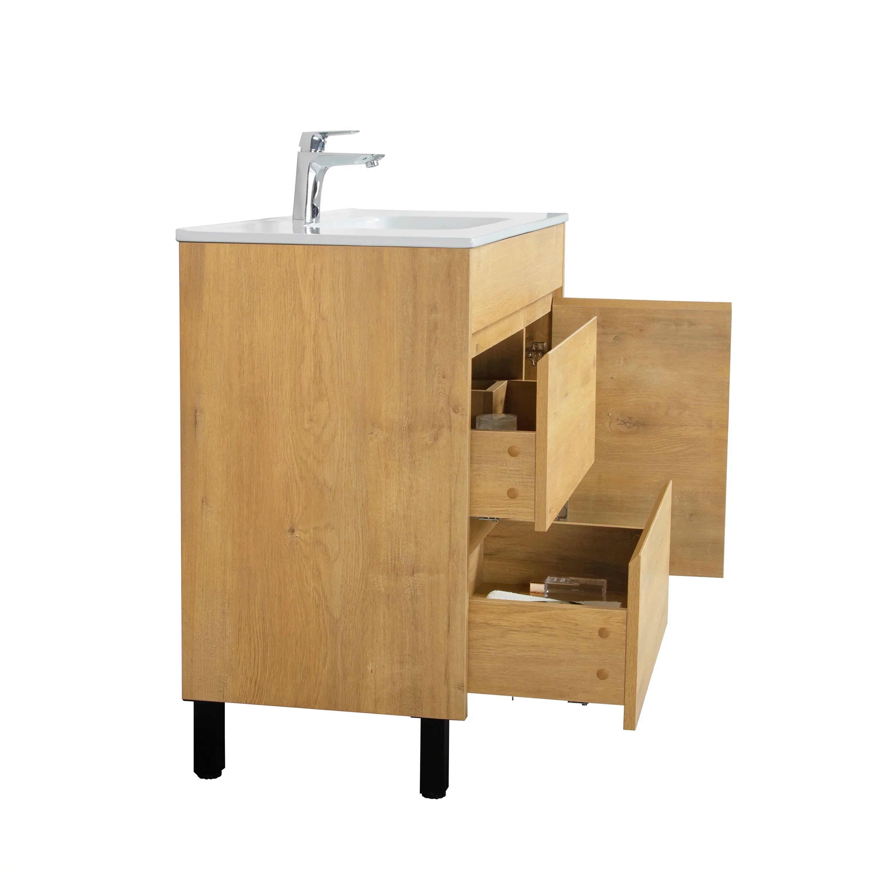 40" Frosted Oak Freestanding Bathroom Vanity with White Ceramic Countertop