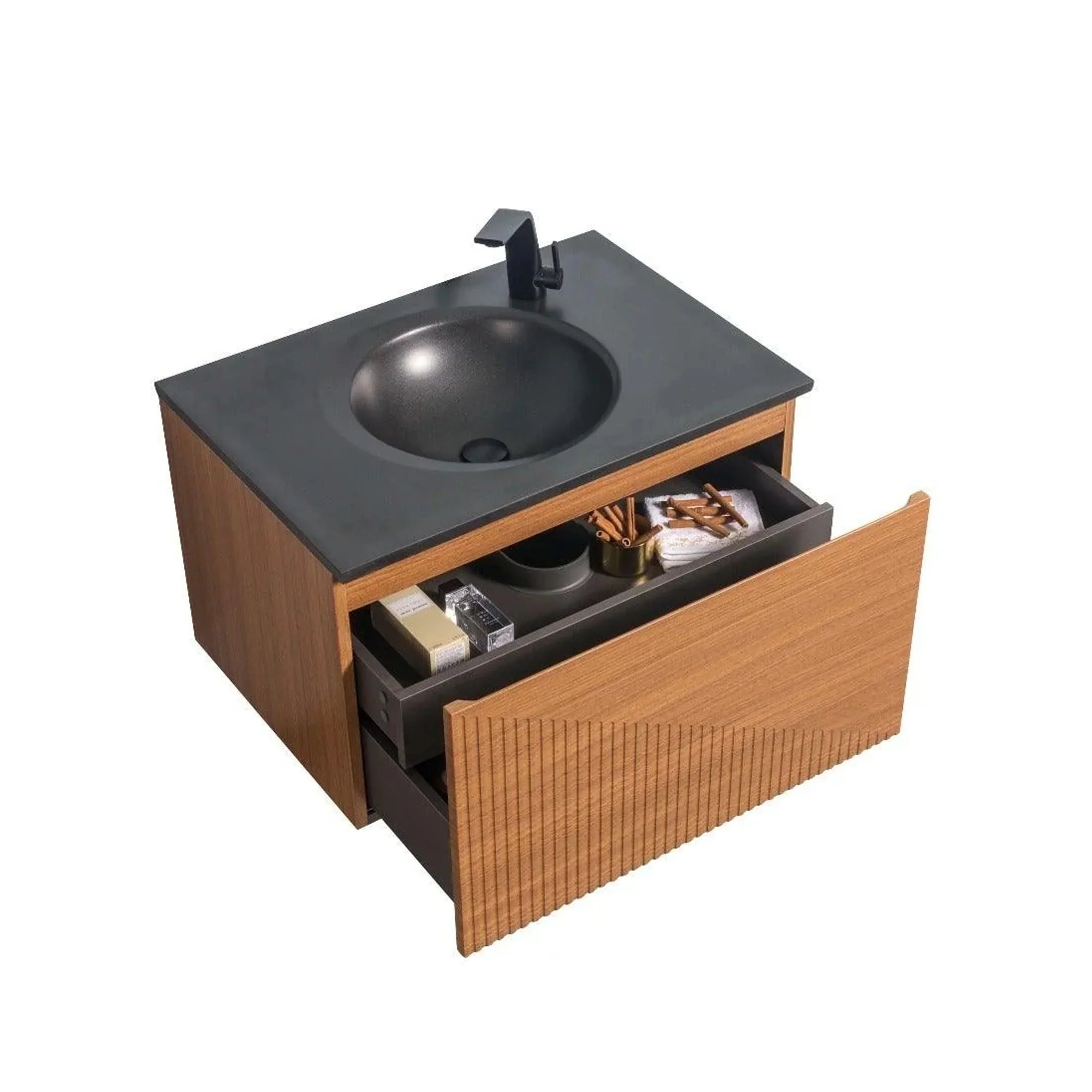 Meuble-Lavabo Mural 30po Chêne Clair 30" avec Comptoir de Quartz d'ingénierie Noir