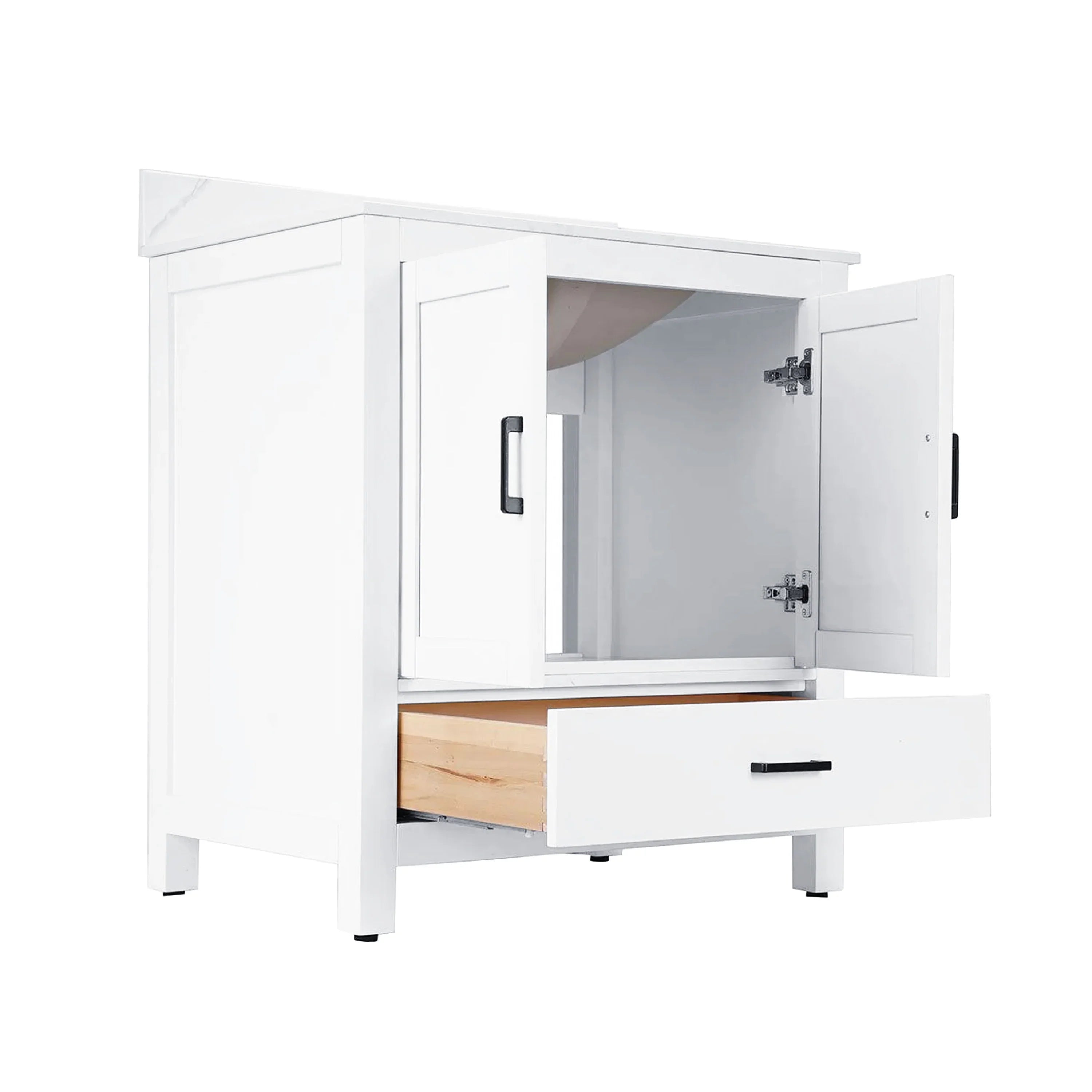 30" White Freestanding Single Sink Bathroom Vanity with Engineered Calcutta Marble Countertop