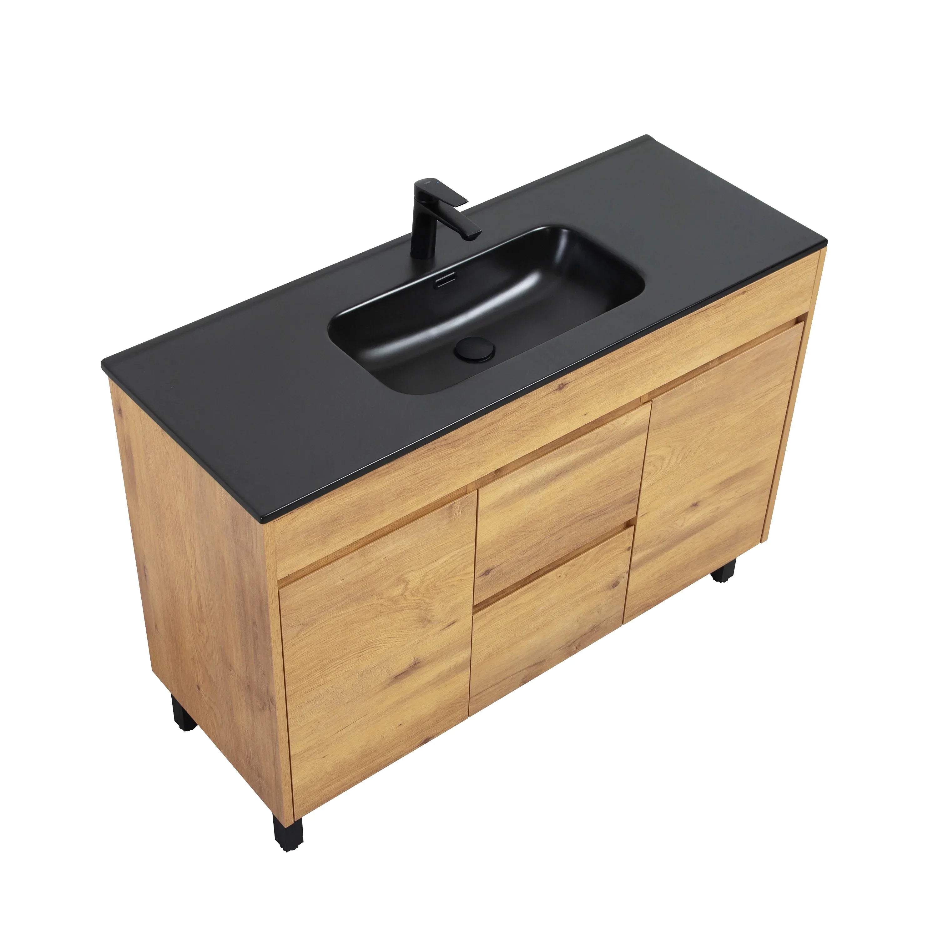 48" Frosted Oak Freestanding Single Sink Bathroom Vanity with Black Ceramic Countetop