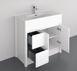 Meuble-Lavabo Autoportant 36po Blanc Mat avec Comptoir de Céramique Blanc