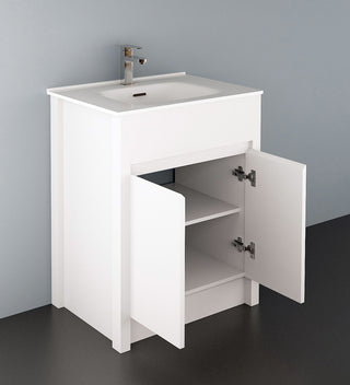 24" Matte White Freestanding Single Sink Bathroom Vanity with White Ceramic Countertop