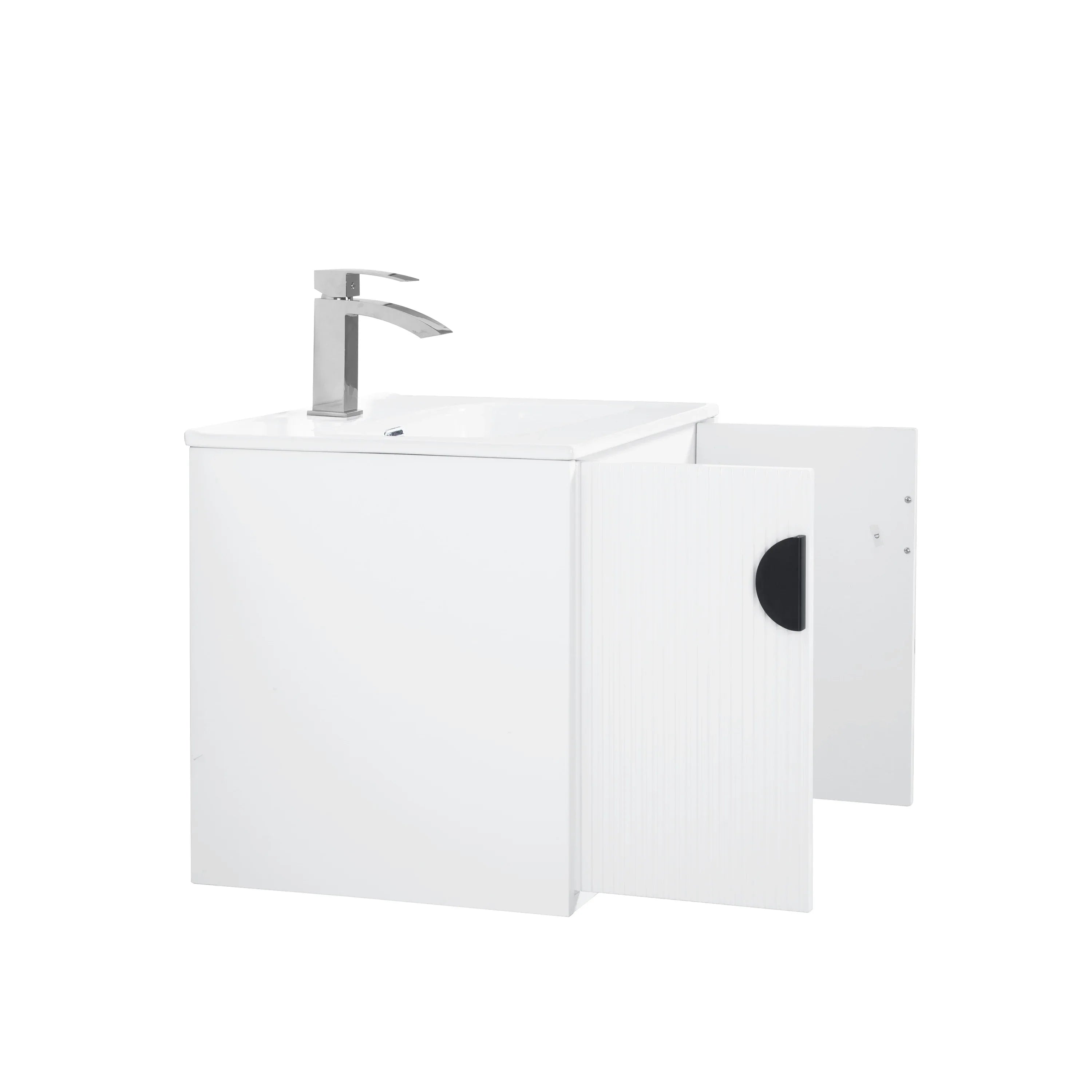 24" White Wall Mount Bathroom Vanity with White Ceramic Countertop