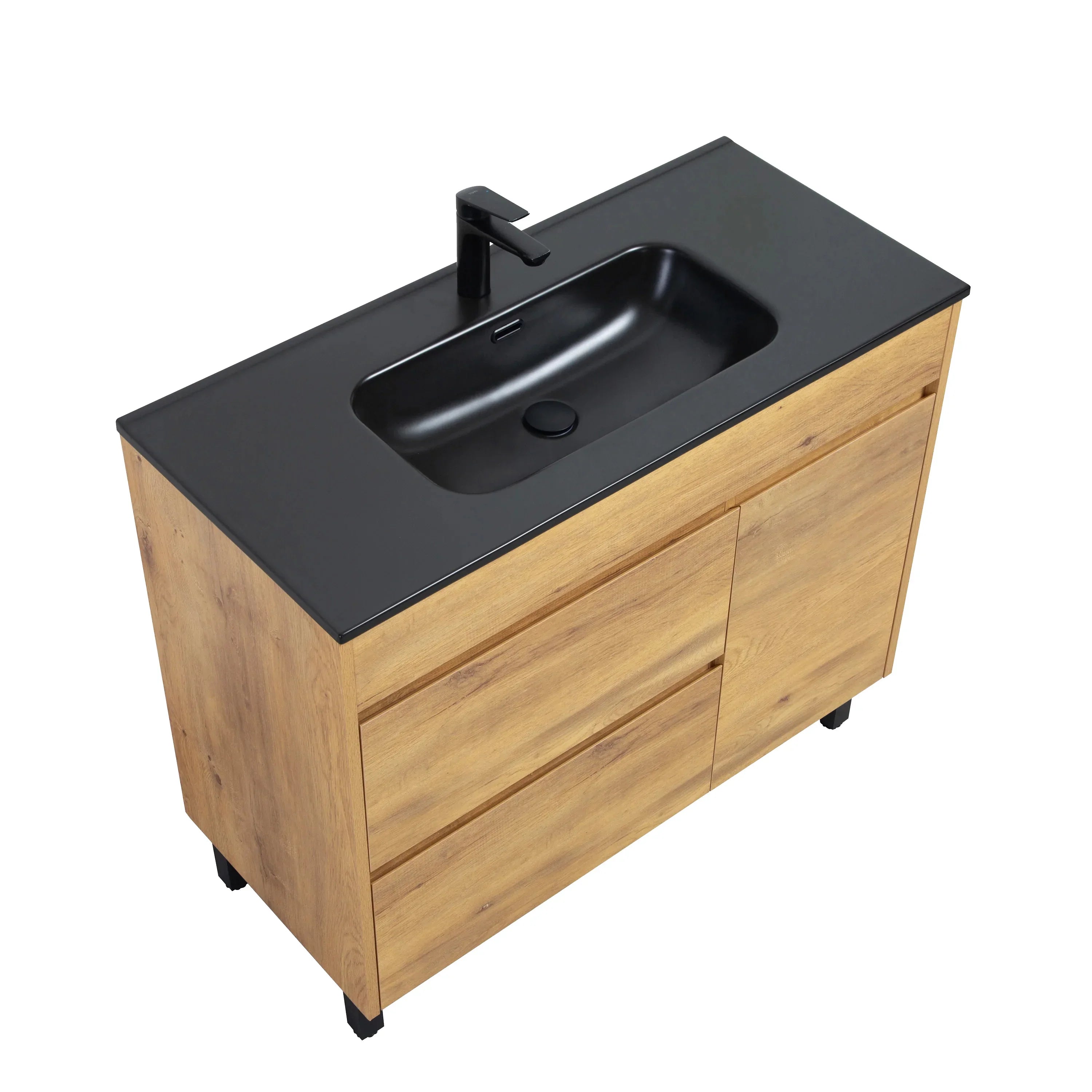 40" Frosted Oak Freestanding Single Sink Bathroom Vanity with Black Ceramic Countetop