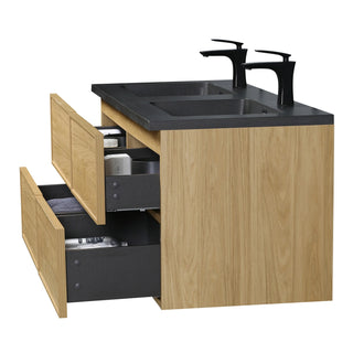 Meuble-Lavabo Mural 60po Noyer Couchant avec Comptoir de Quartz d'ingénierie Noir