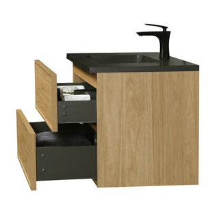 Meuble-Lavabo Mural 36po Noyer Couchant avec Comptoir de Quartz d'ingénierie Noir