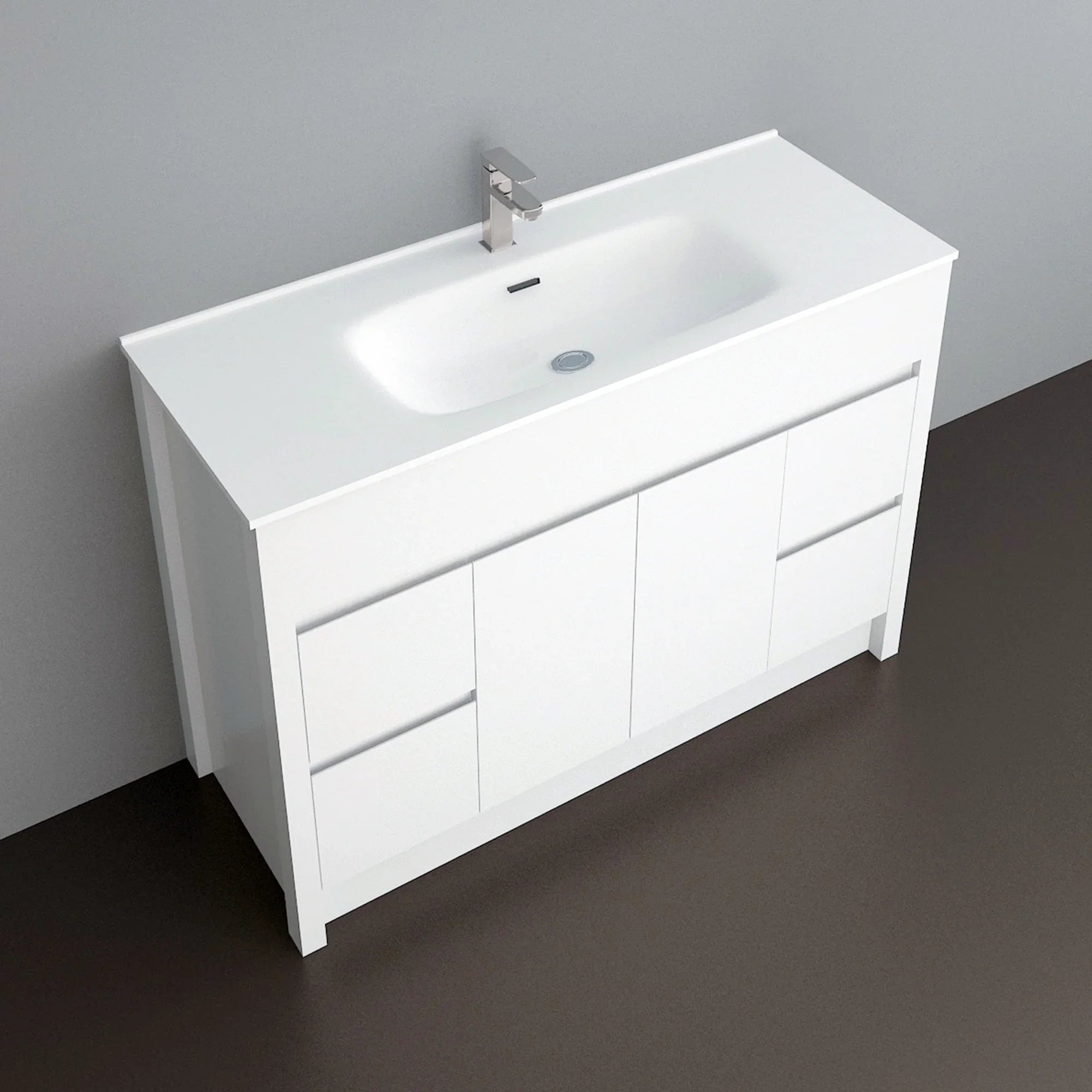 Meuble-Lavabo Autoportant 48po Blanc Mat avec Comptoir de Céramique Blanc