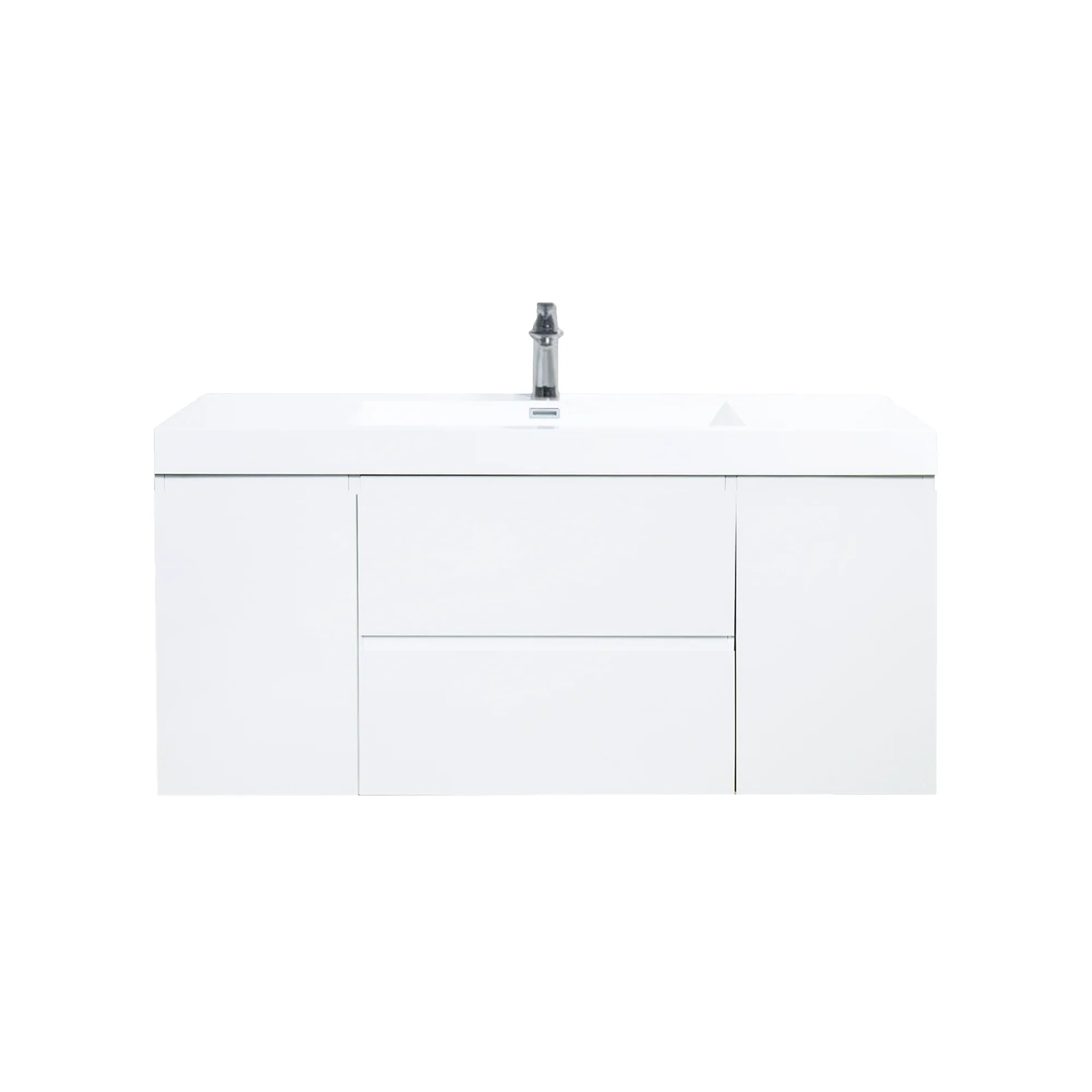 48" Glossy White Wall Mount Single Sink Bathroom Vanity with White Polymarble Countertop
