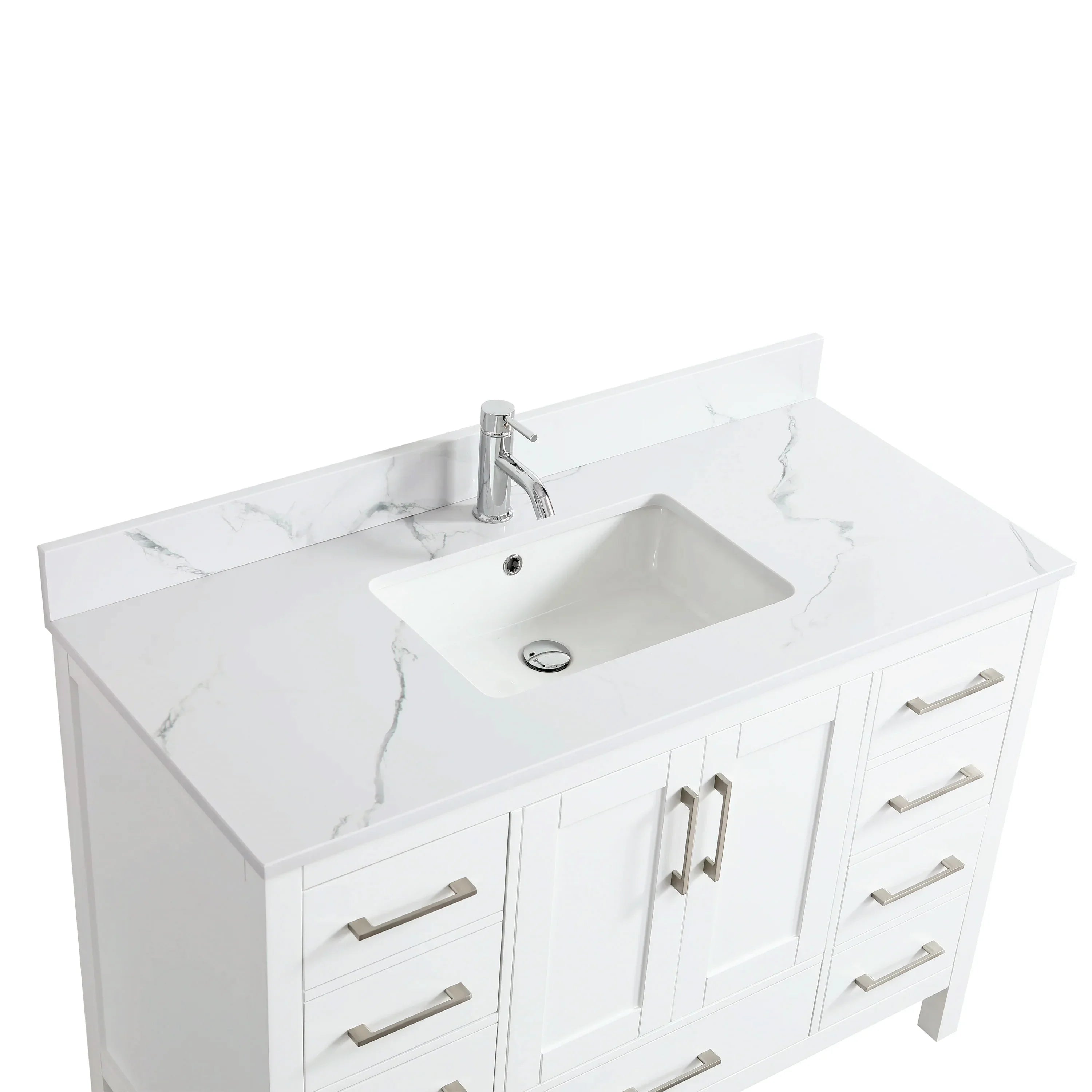 48" White Freestanding Bathroom Vanity with Engineered Calcutta Marble Countertop