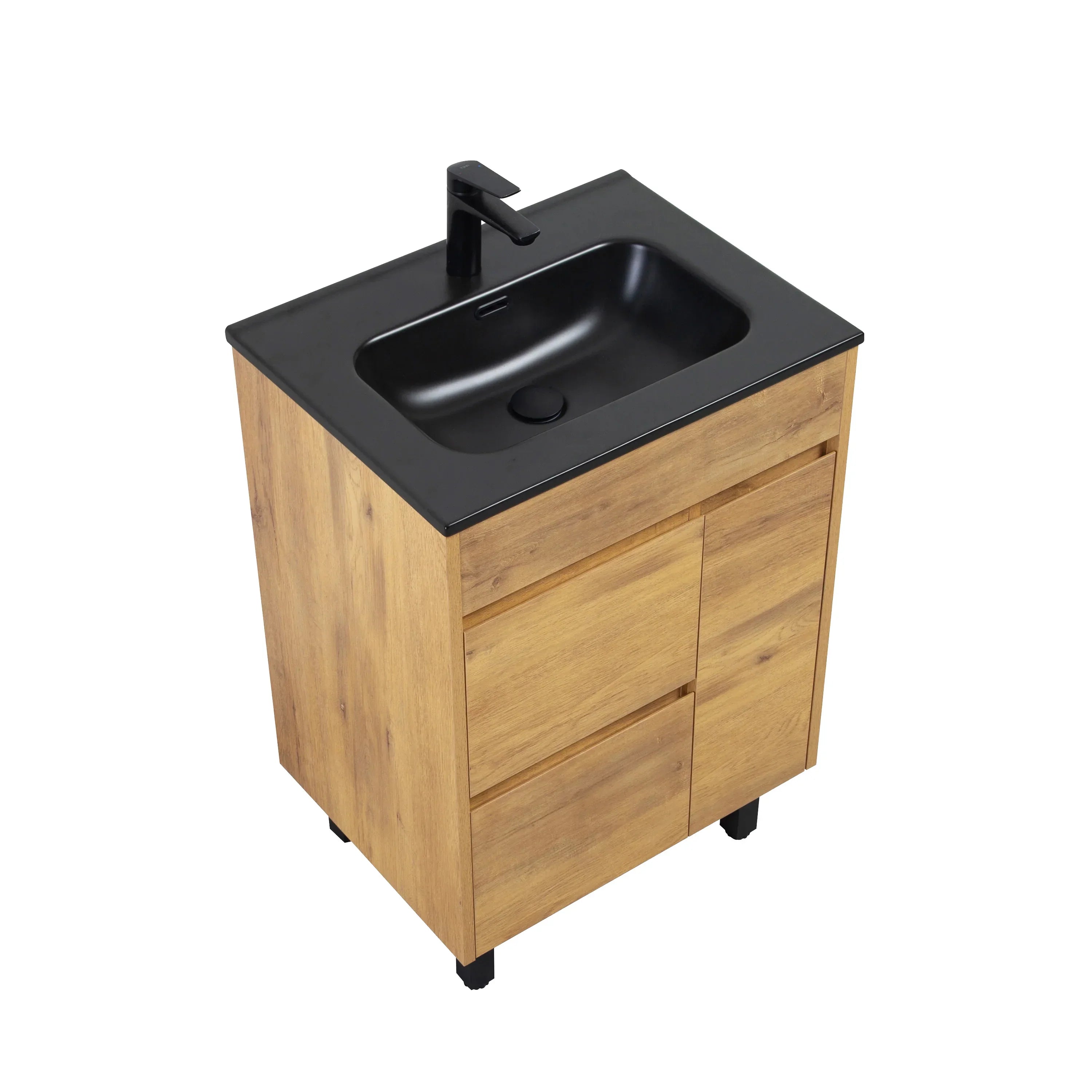 24" Frosted Oak Freestanding Single Sink Bathroom Vanity with Black Ceramic Countetop