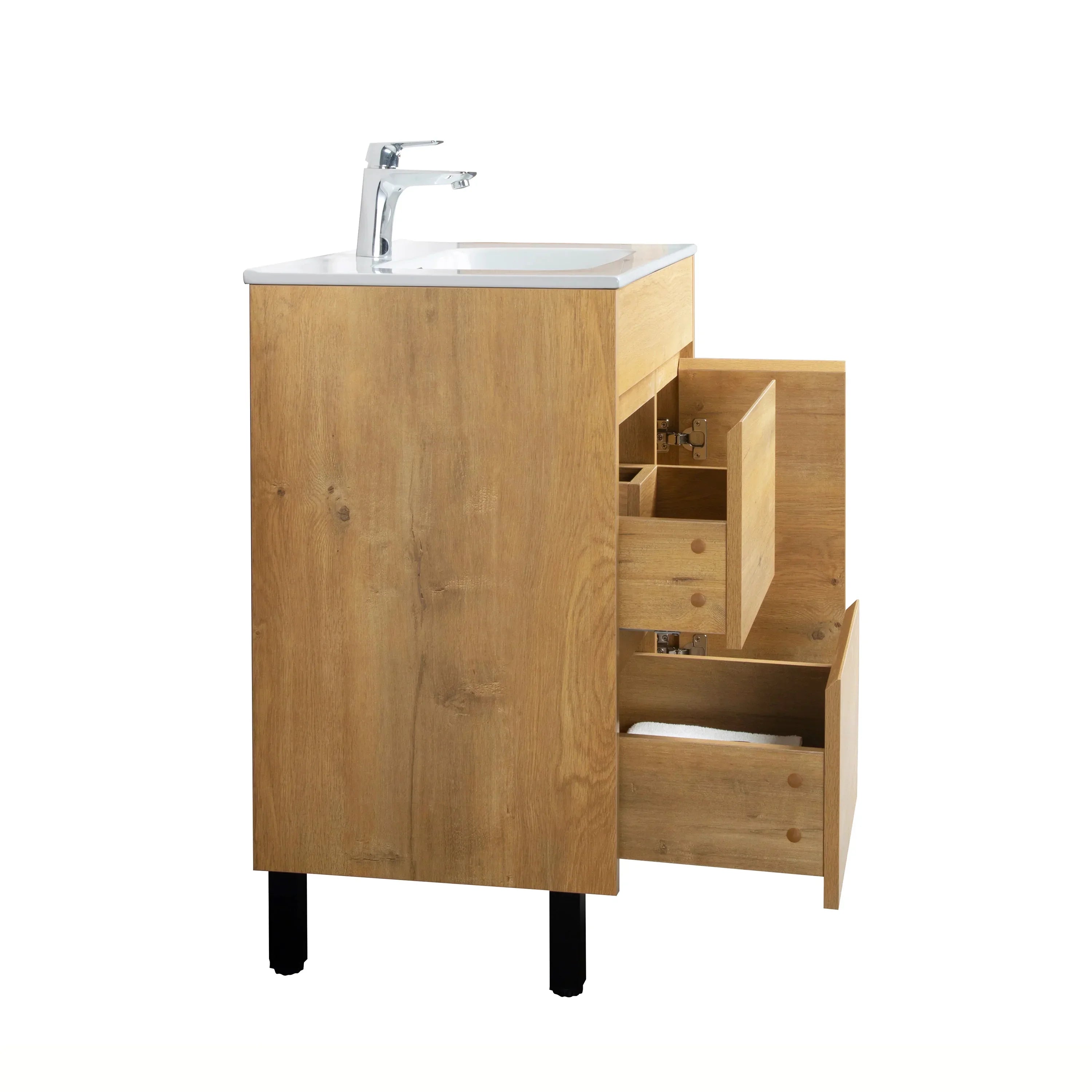 30" Frosted Oak Freestanding Bathroom Vanity with White Ceramic Countertop