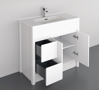 Meuble-Lavabo Autoportant 40po Blanc Mat avec Comptoir de Céramique Blanc