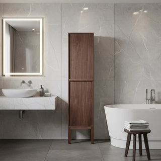 Bathroom Freestanding Linen Cabinet - Natural Walnut