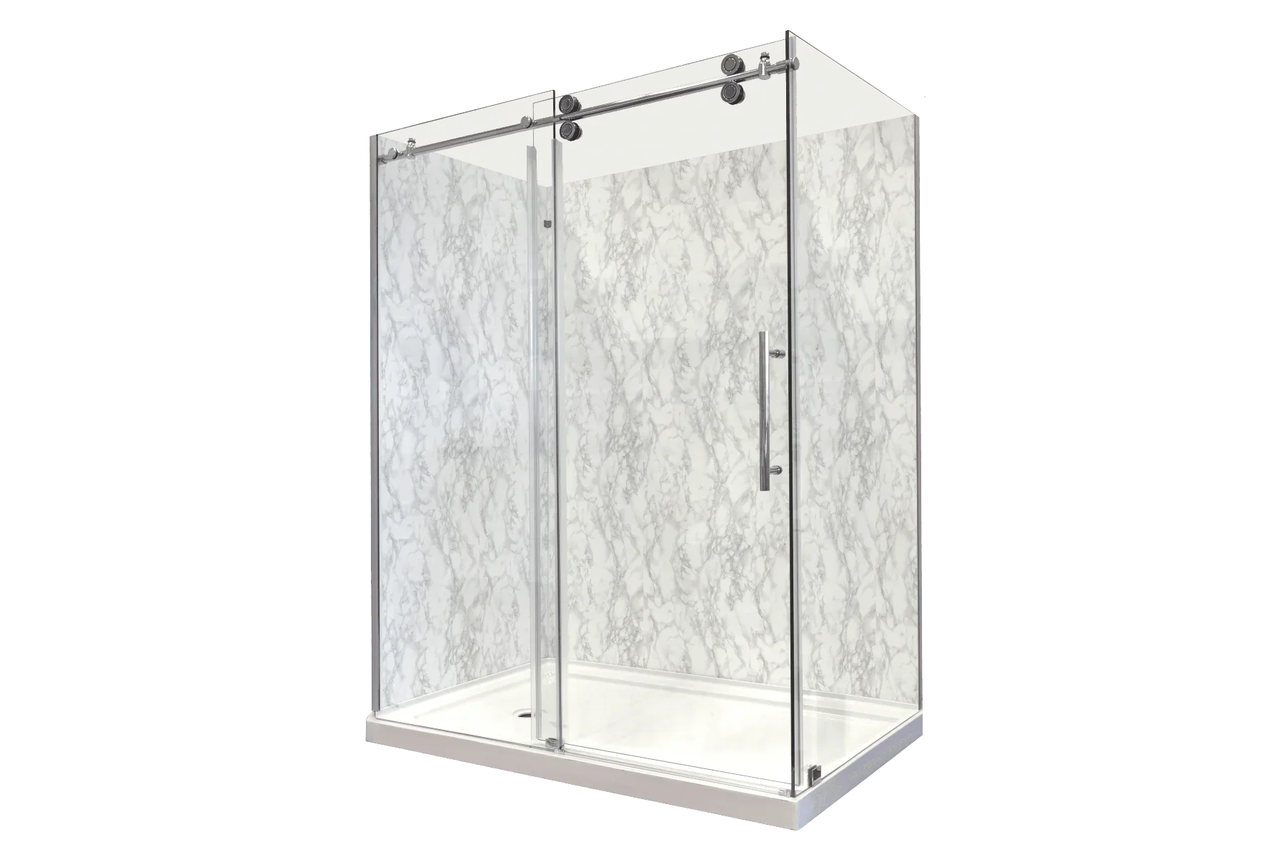 60"W x 36"D x 75"H x 10mm Reversible Sliding Shower Door Round Design Hardware in Chrome with 36" Side Panel - Golden Elite Deco