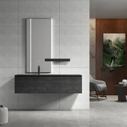 Meuble-lavabo Mural 60 po Argent Antique avec Comptoir en Pierre Frittée Frêne Foncé et Lavabo en Céramique Sans Joint