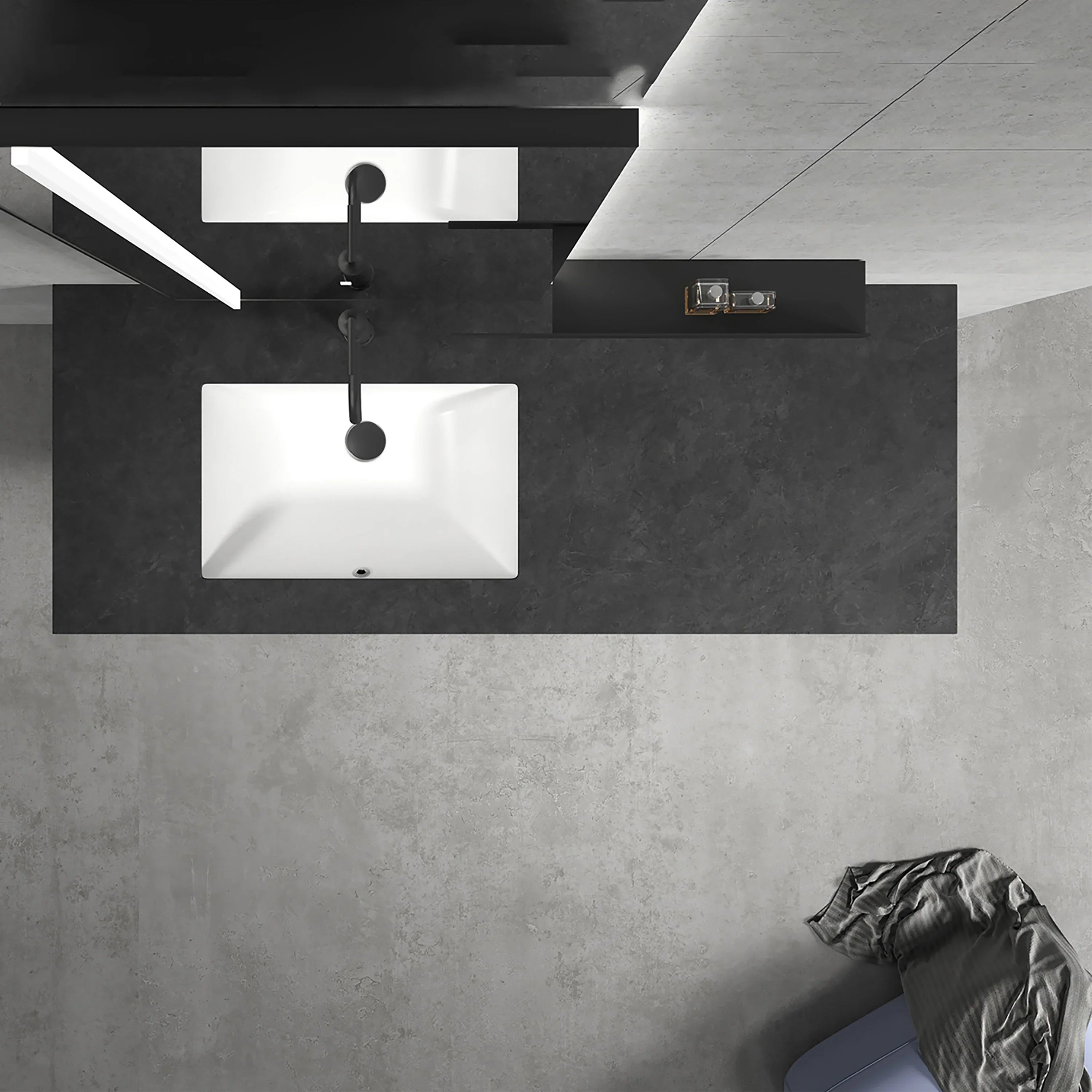 Meuble-lavabo Mural 60 po Argent Antique avec Comptoir en Pierre Frittée Frêne Foncé et Lavabo en Céramique Sans Joint