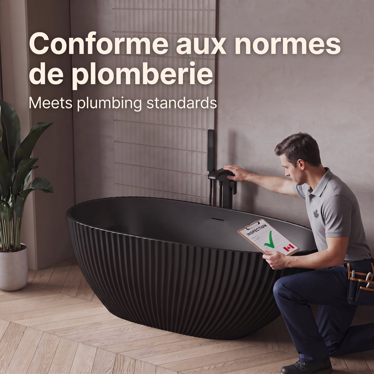 60" Calista Matte Black Freestanding Bathtub with Fluted Design