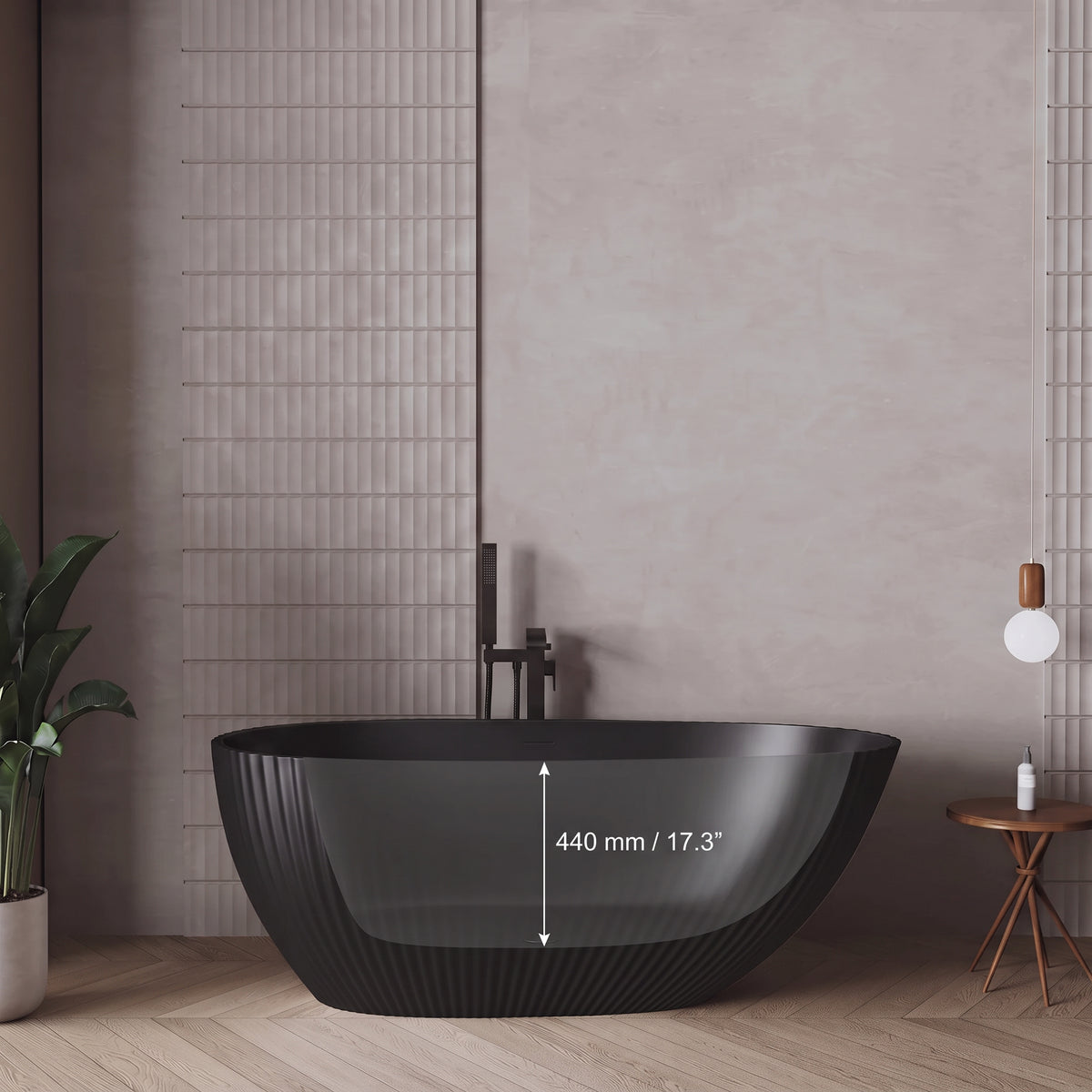 60" Calista Matte Black Freestanding Bathtub with Fluted Design